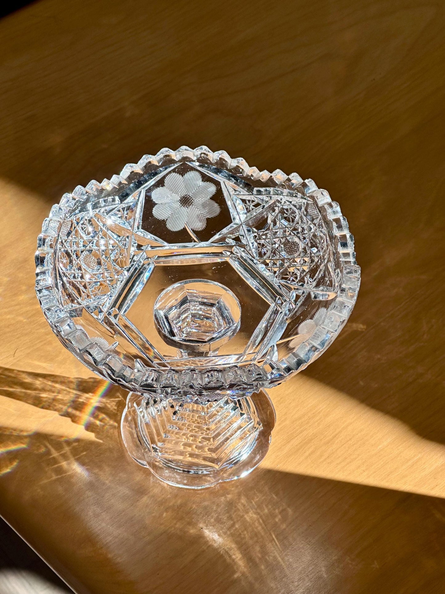 Stunning American Brilliant Period Cut Glass Pedestal Dish | Antique Crystal Compote