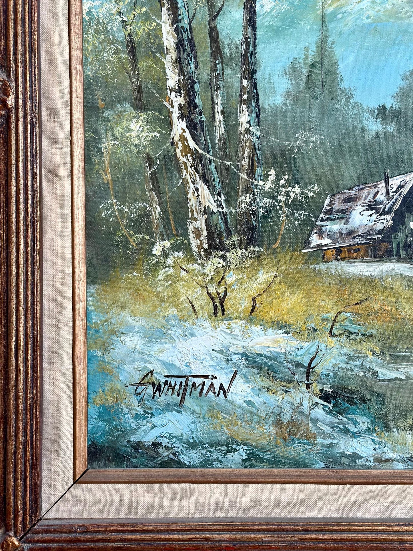 Large G. Whitman Oil Painting in Ornate Wooden Frame