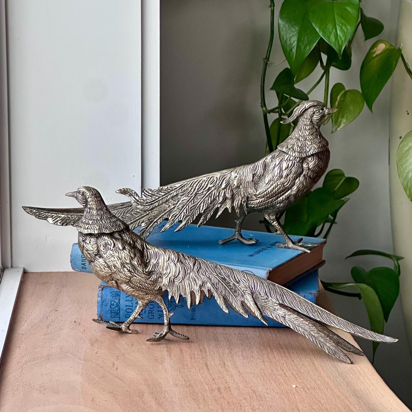 Vintage Silver-Plated Pheasant Menu/Place Card Holder Figurines – Set of 2