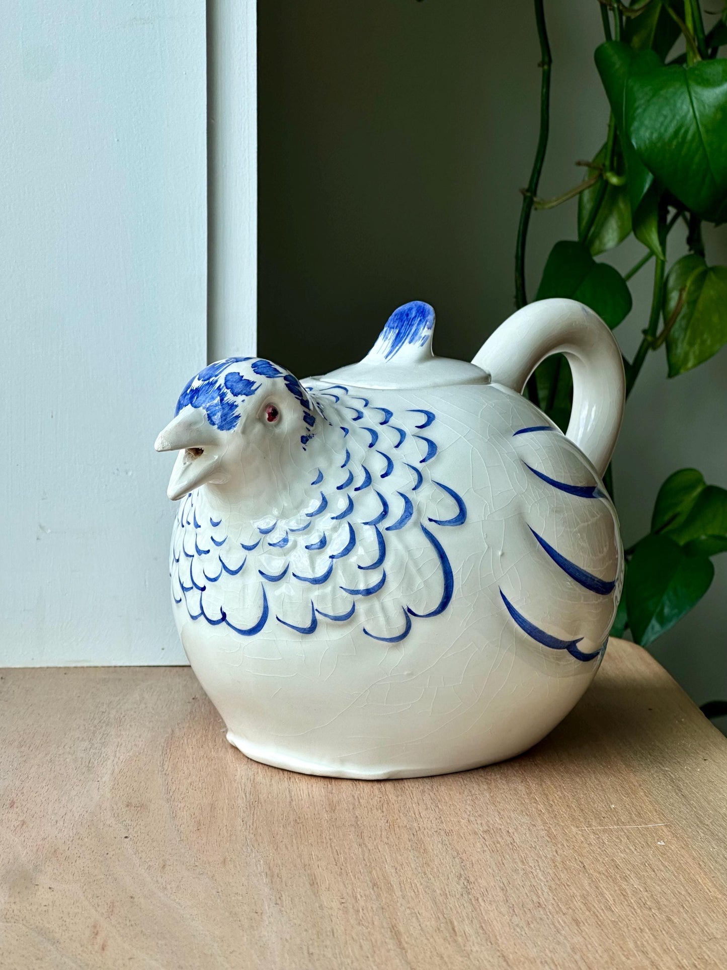 Vintage Italian Ceramic Bird Teapot – Blue & White Hand-Painted Pottery