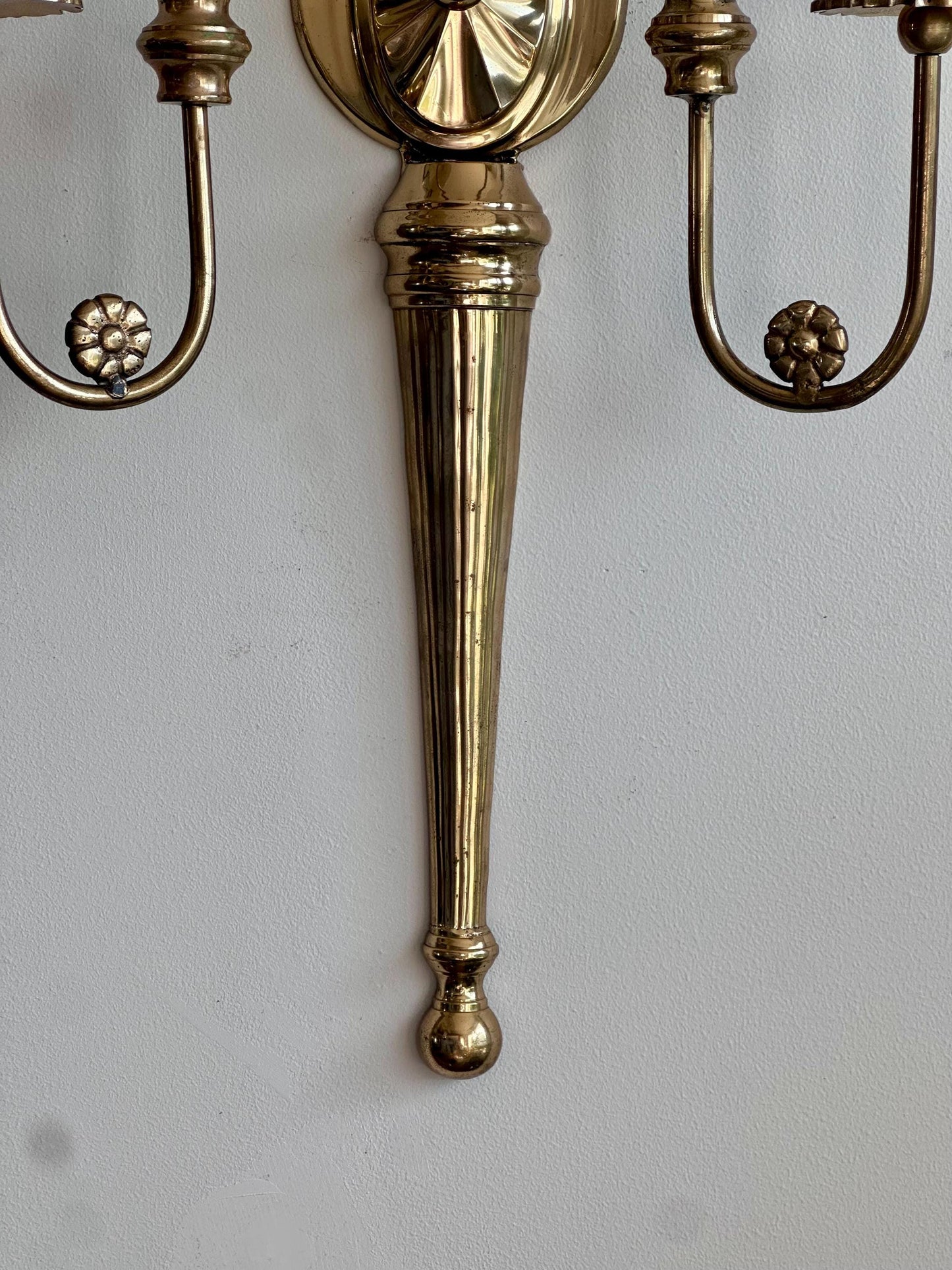 Vintage Brass Wall Sconce Candle Holder | Federal Colonial Style Two-Arm Wall Mount