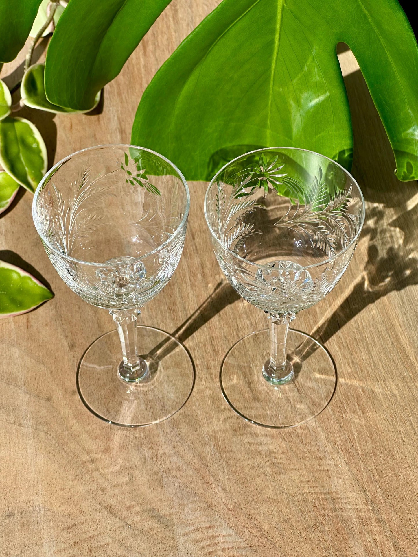 Tiffin Franciscan Greenbriar Crystal Wine Glasses – Vintage Cut Glass Set of 2