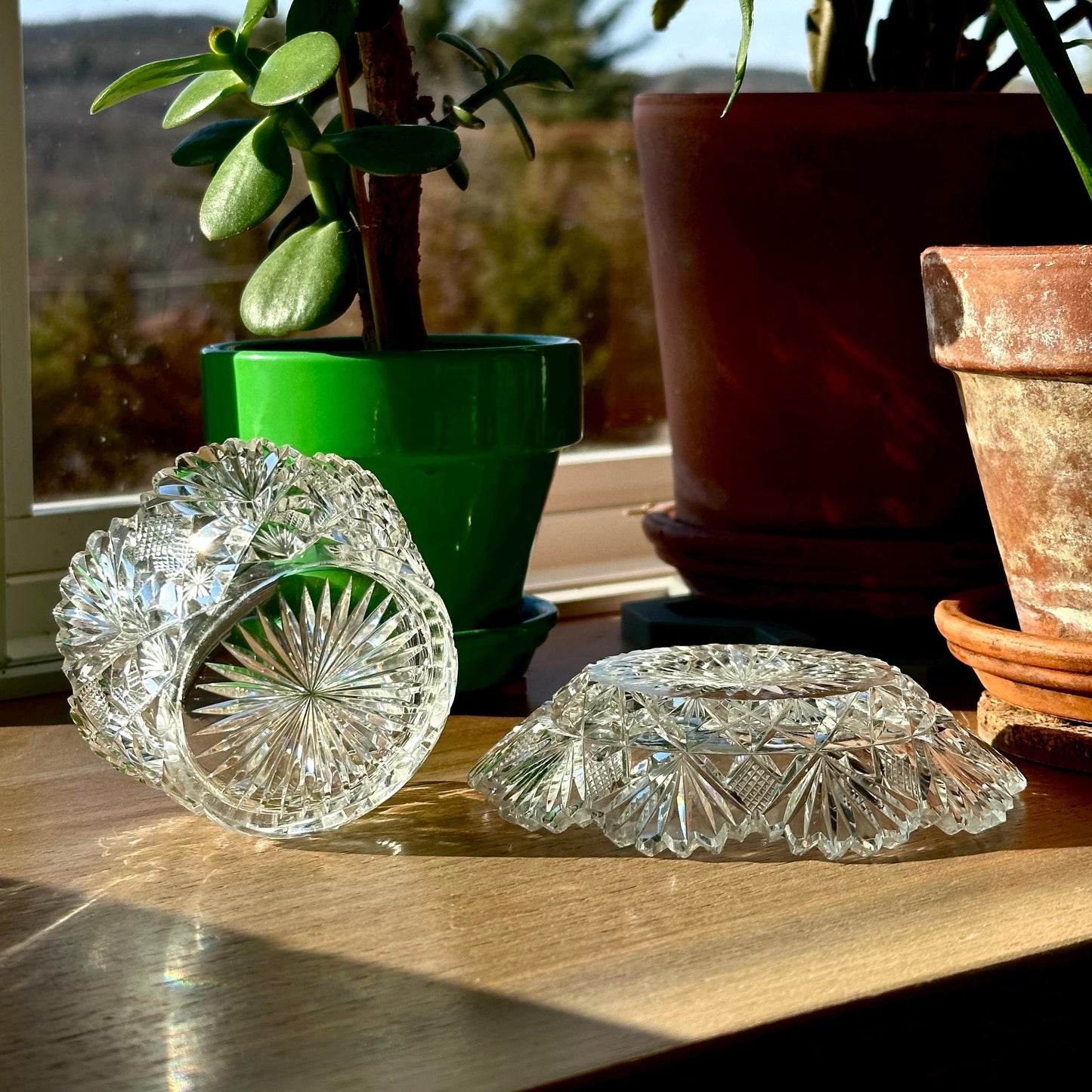 antique american brilliant period cut crystal bowl underplate set – vintage antique home decor from Mid Hudson Vintage