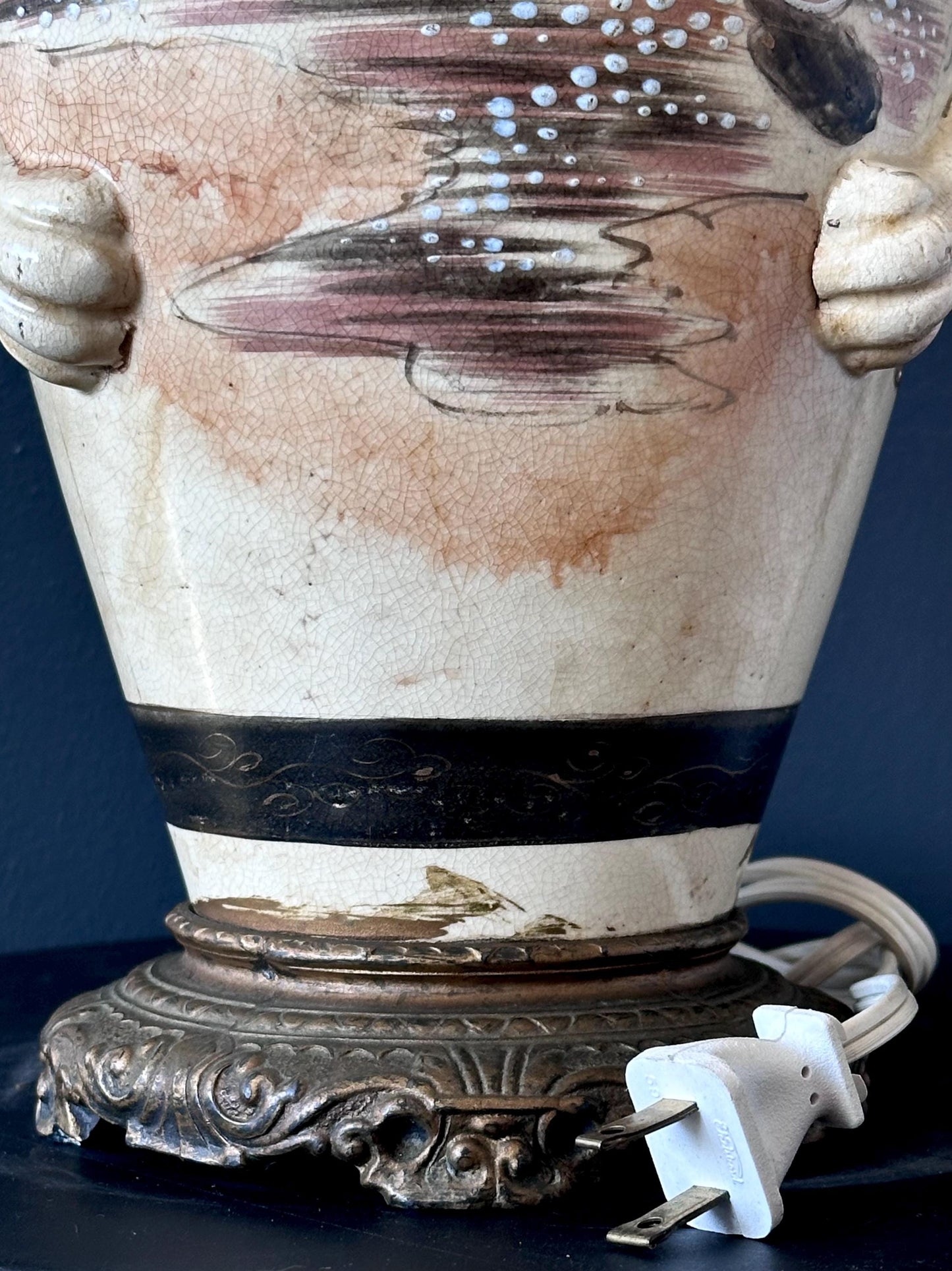 Antique Japanese Satsuma-Style Samurai Vase Lamp – Hand-Painted, Moriage Detailing