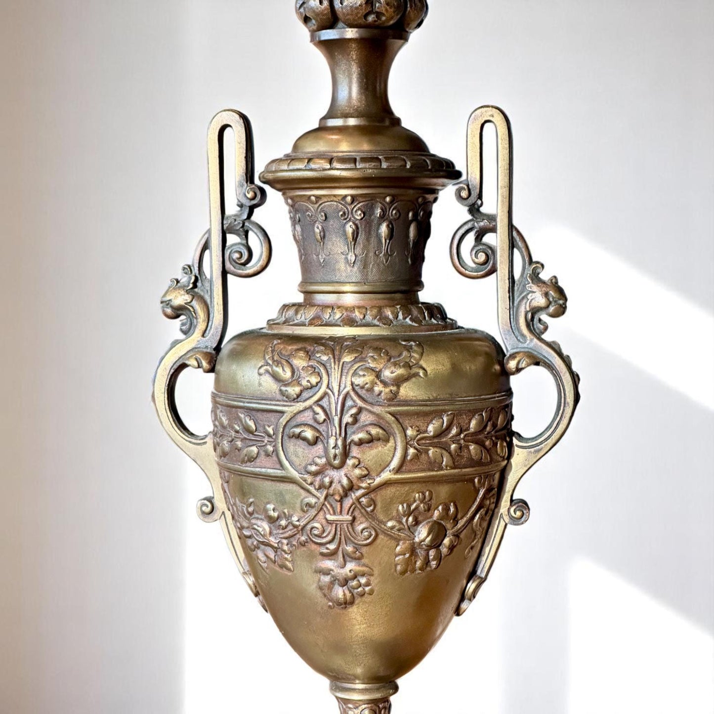 Antique Brass Candelabra Lamp with Red Marble Base