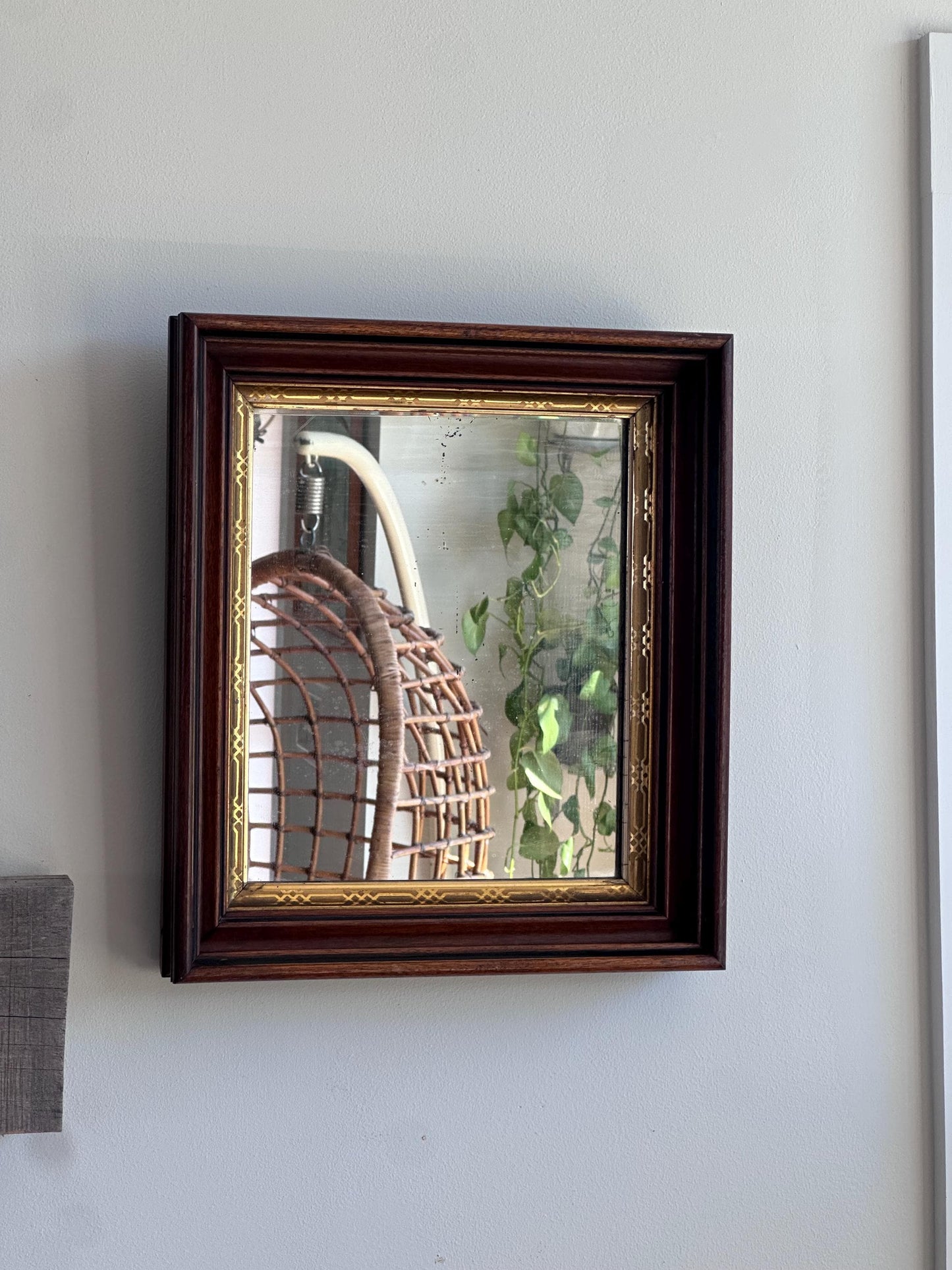 Antique Wall Mirror with Deep Wood Frame & Gilded Detailing | Late 19th Century Victorian Mirror | Thick Frame Beveled Edge Glass