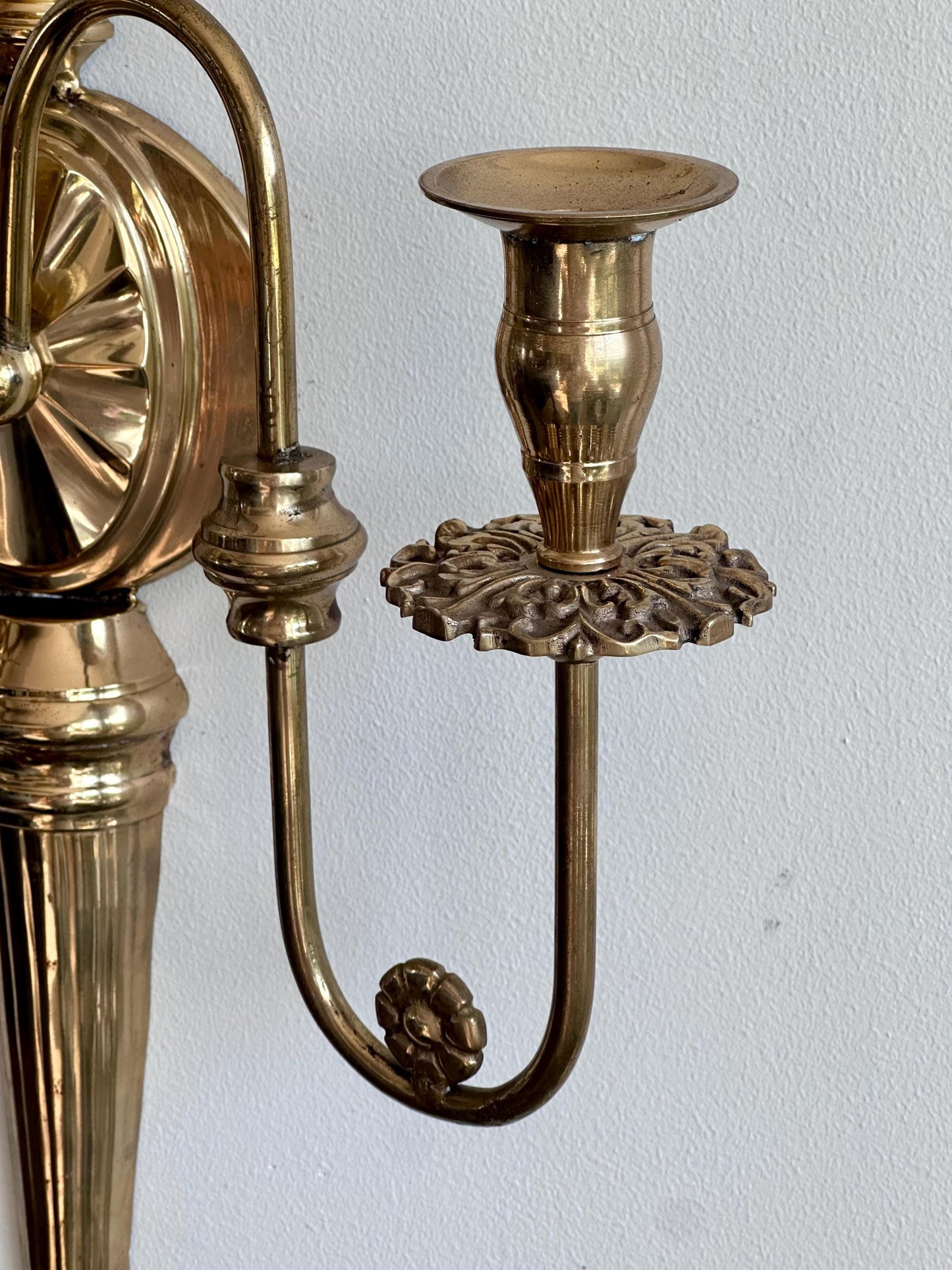 Vintage Brass Wall Sconce Candle Holder | Federal Colonial Style Two-Arm Wall Mount