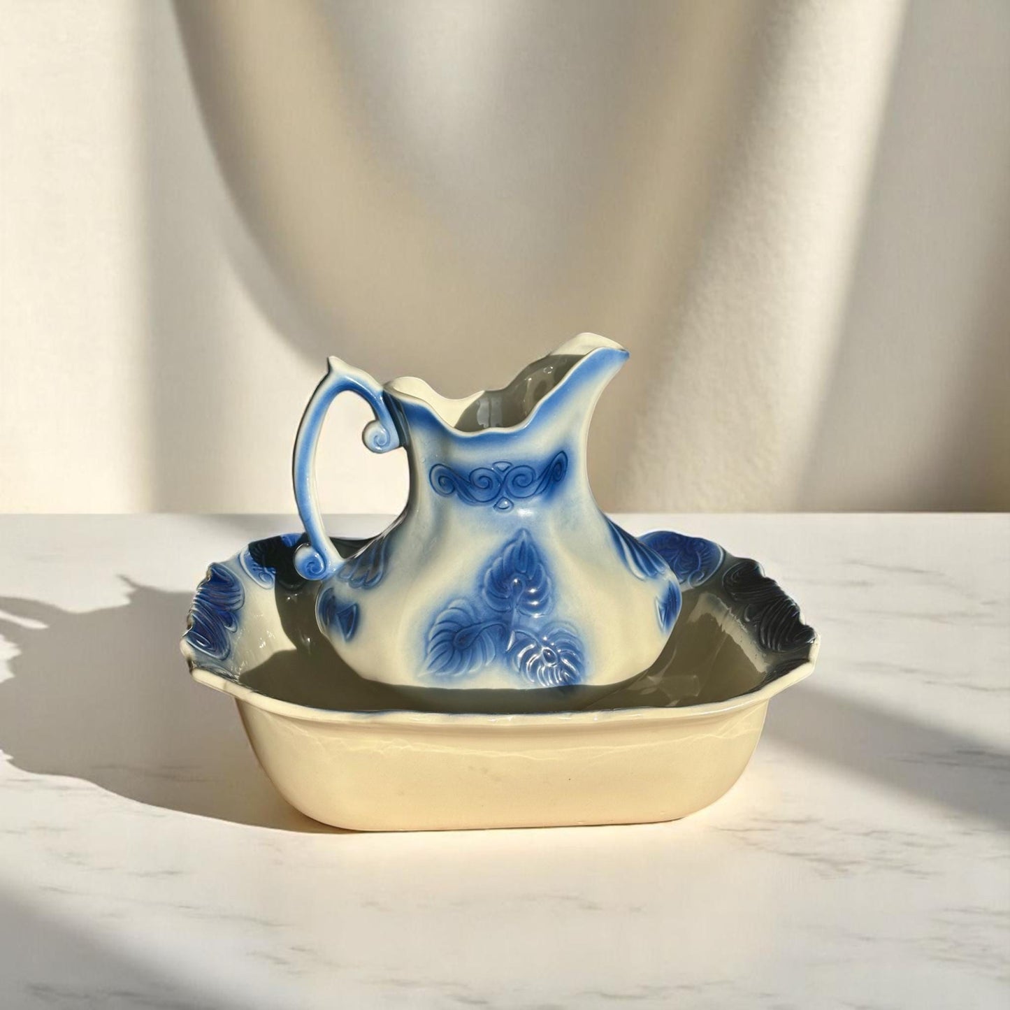 Vintage McCoy Blue & White Pitcher and Bowl Set – Pattern #7519, USA