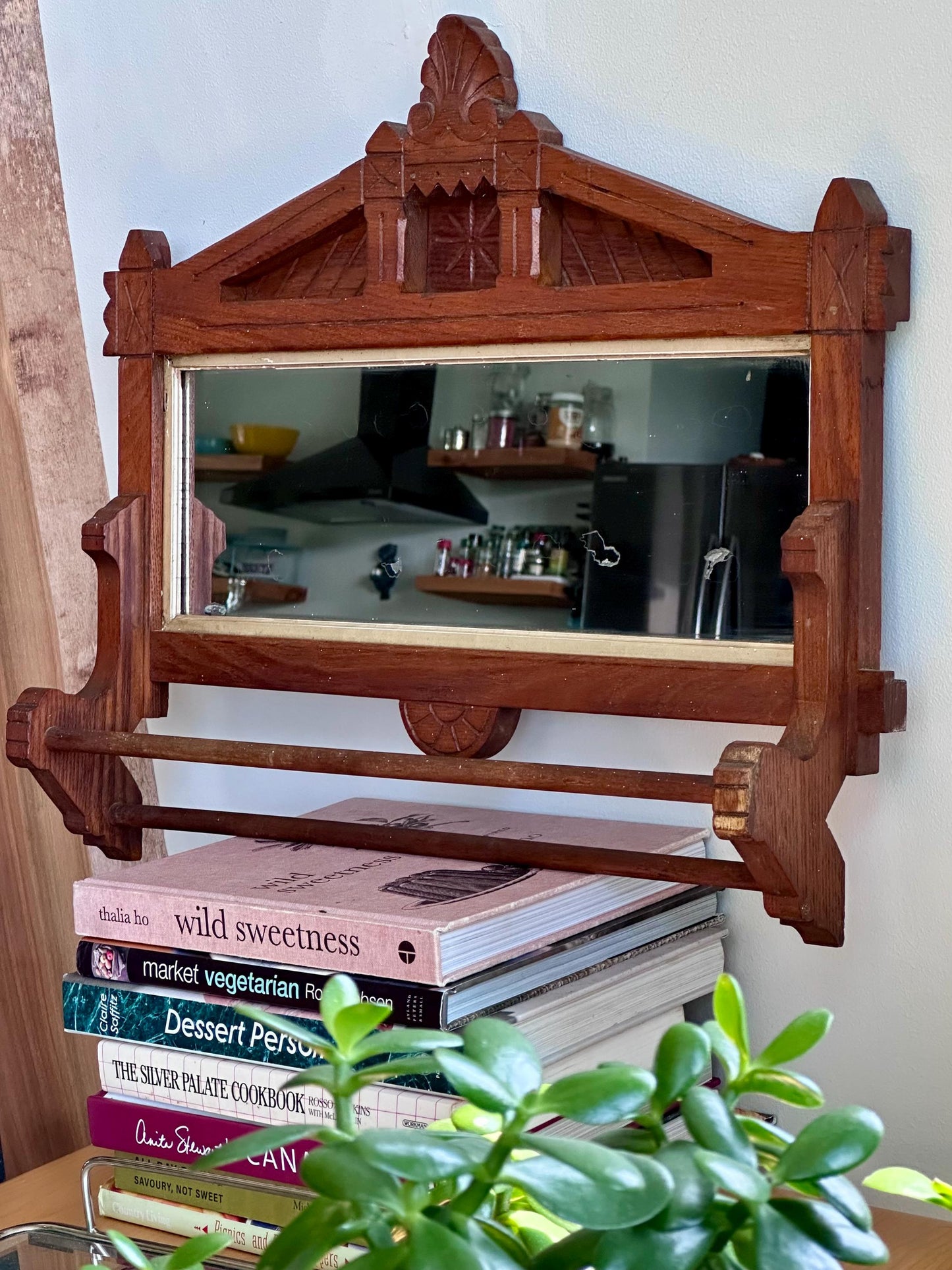 Antique Eastlake-Style Wall Mirror with Towel Bar