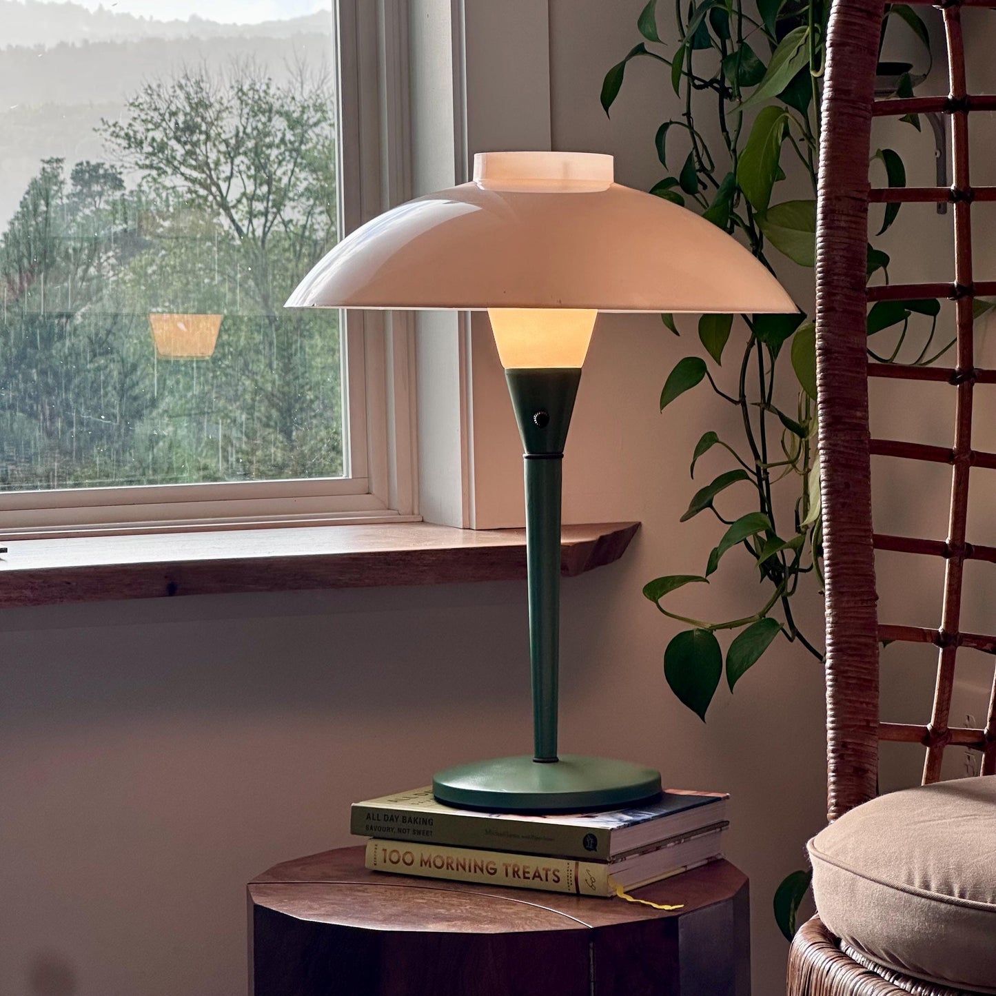 Gerald Thurston for Lightolier Table Lamp | Mid-Century Modern Mint Green Lamp with White Glass Shade | Iconic American Design