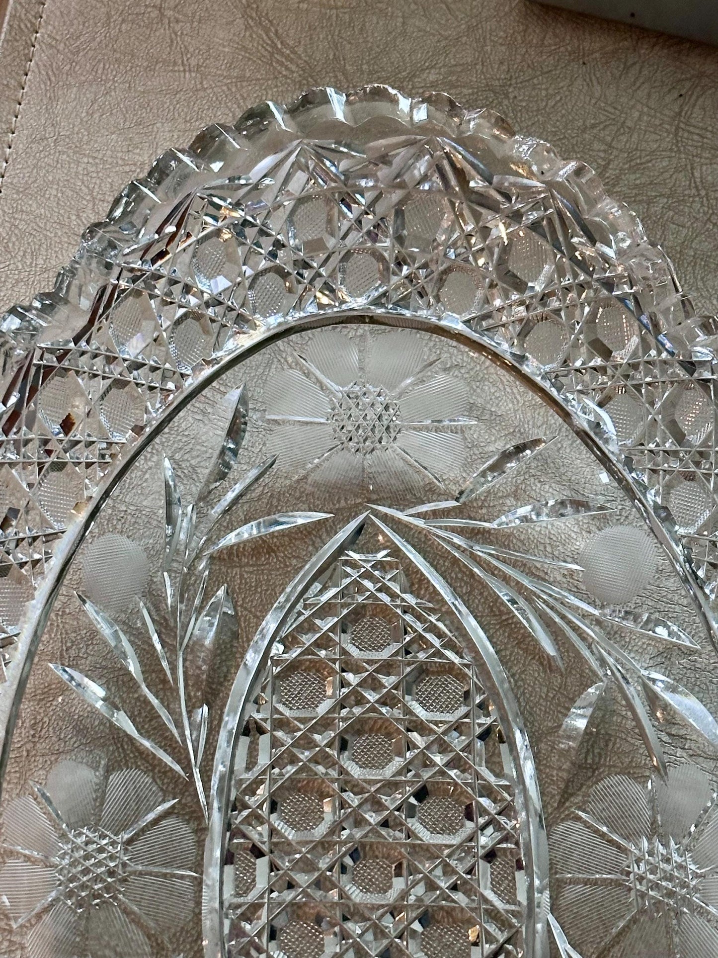 Antique American Brilliant Period Cut Glass Crystal Dish – 15" Long