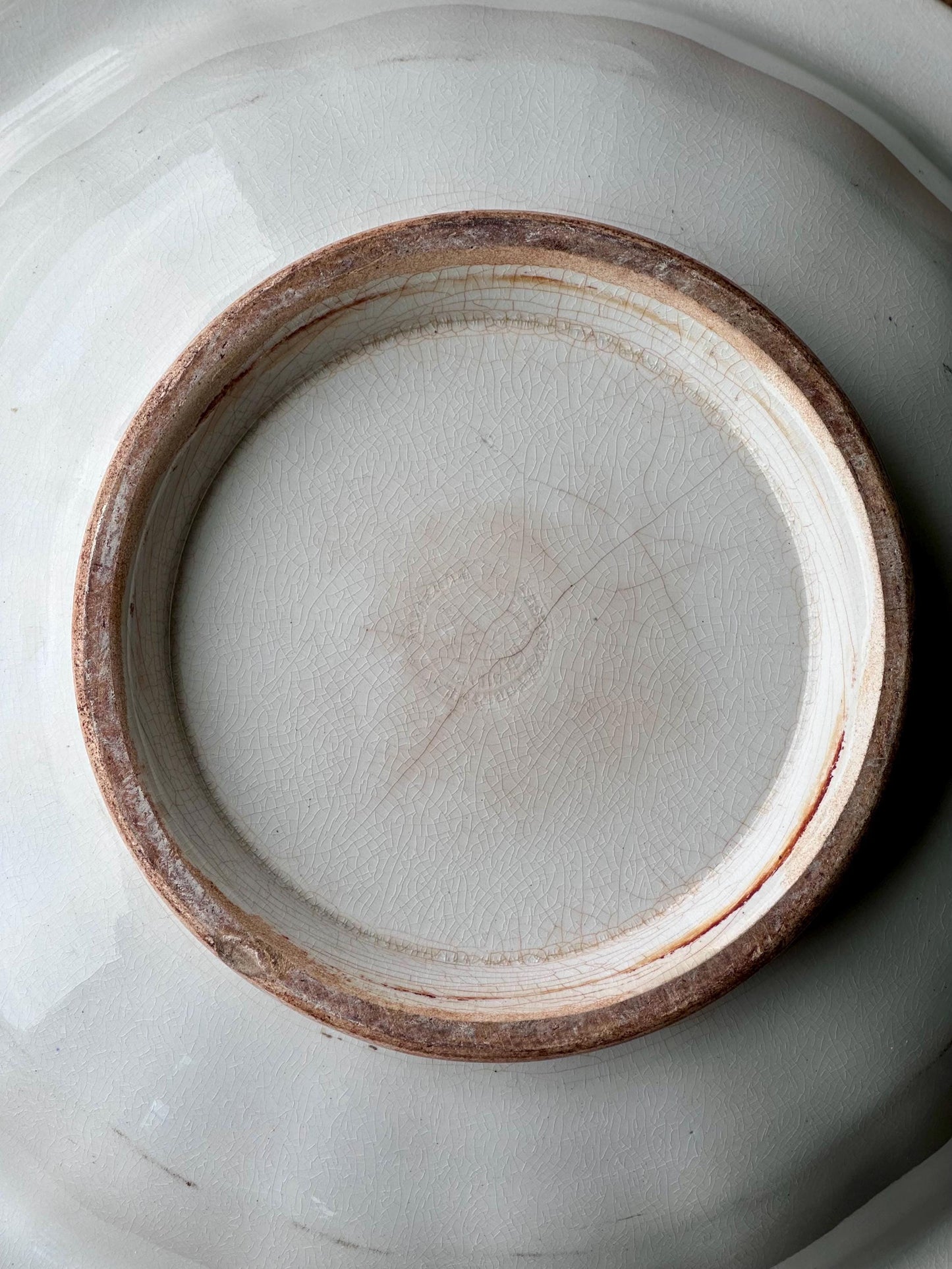 Large Antique Ironstone Bowl with Scalloped Rim