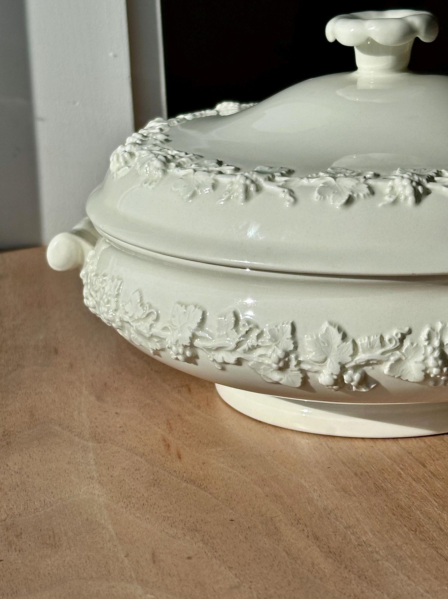 Antique Wedgwood Embossed Queensware Tureen with Lid