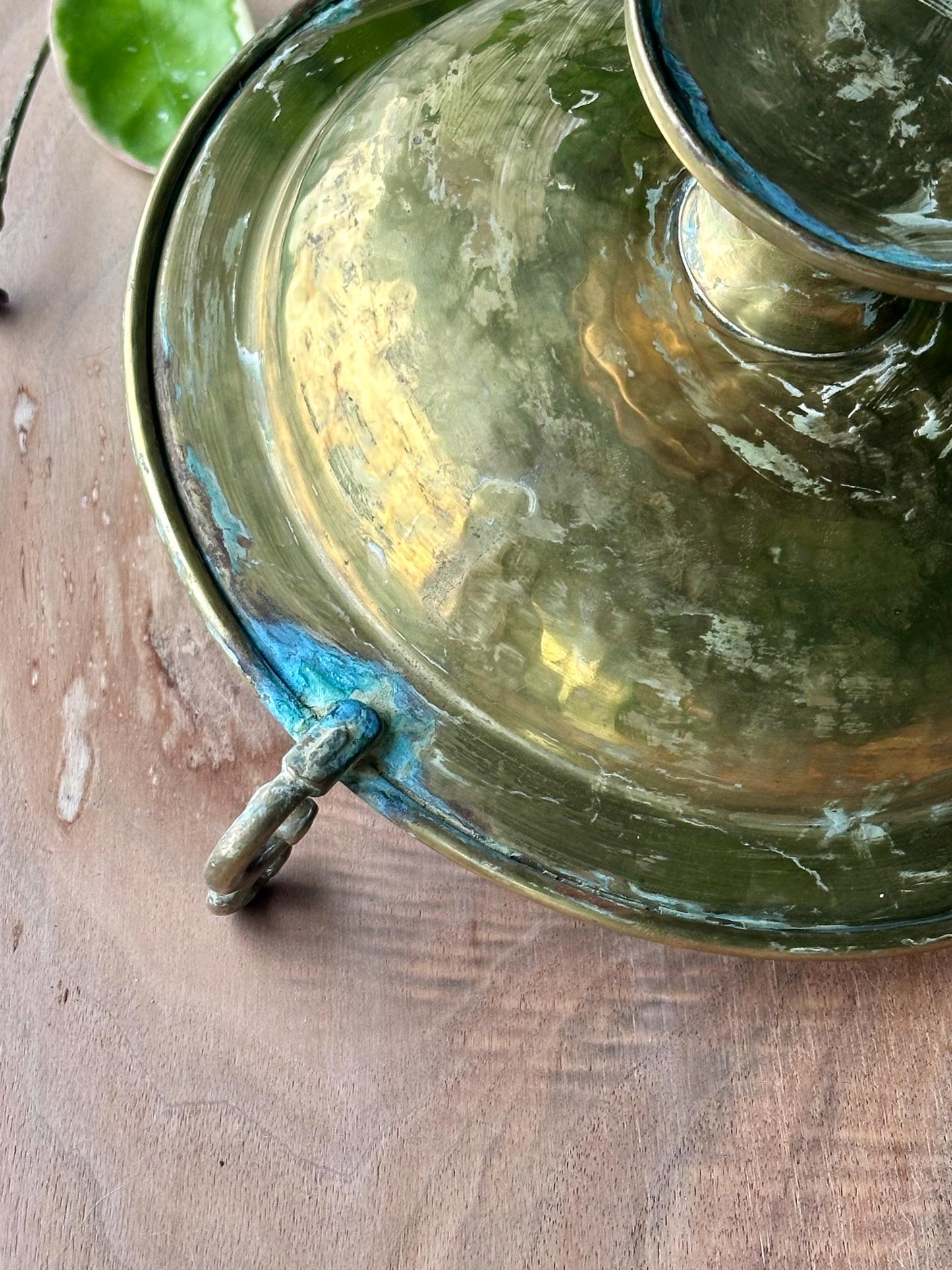 Vintage Brass Pedestal Bowl with Scroll Handles