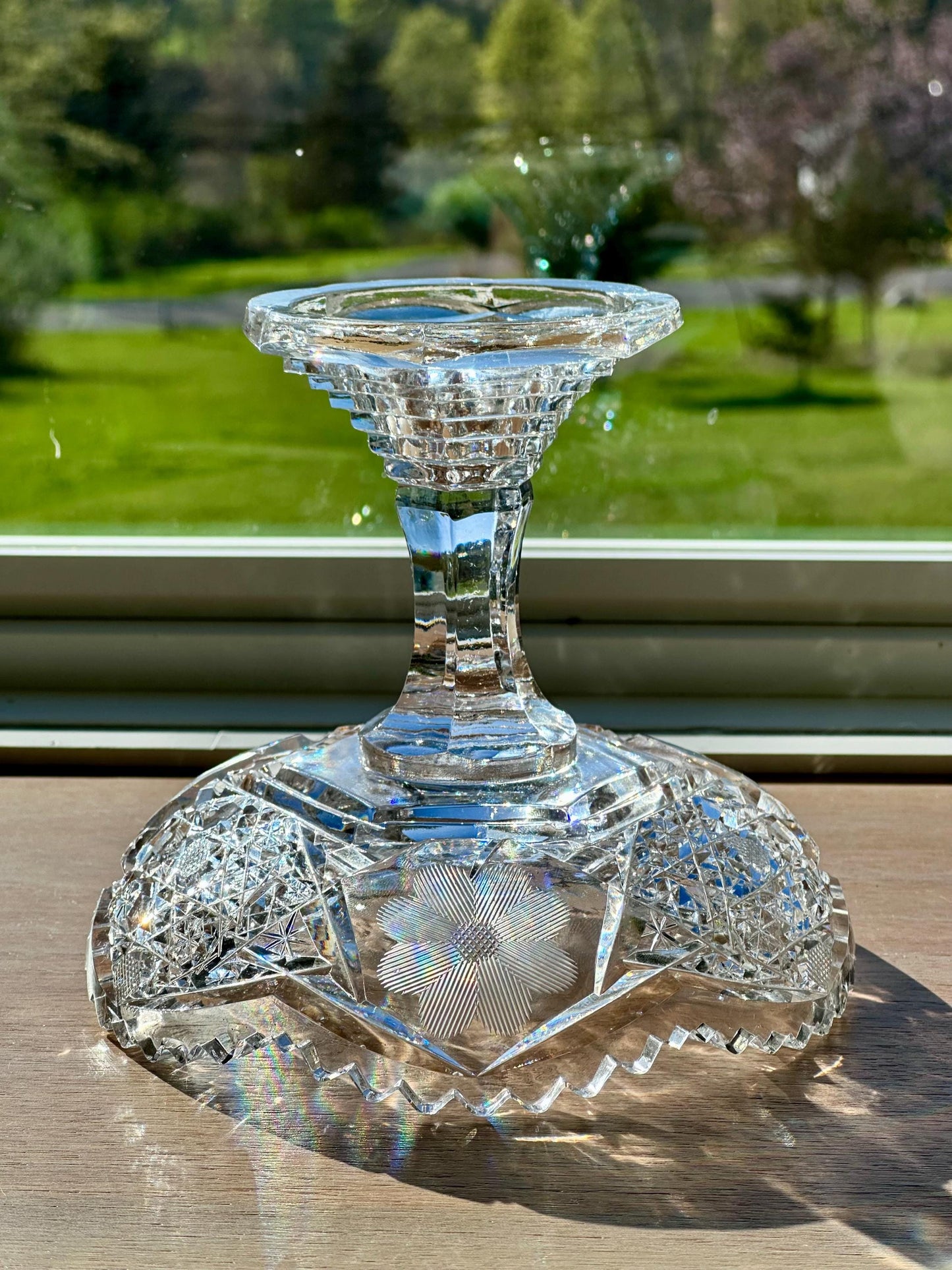 Stunning American Brilliant Period Cut Glass Pedestal Dish | Antique Crystal Compote