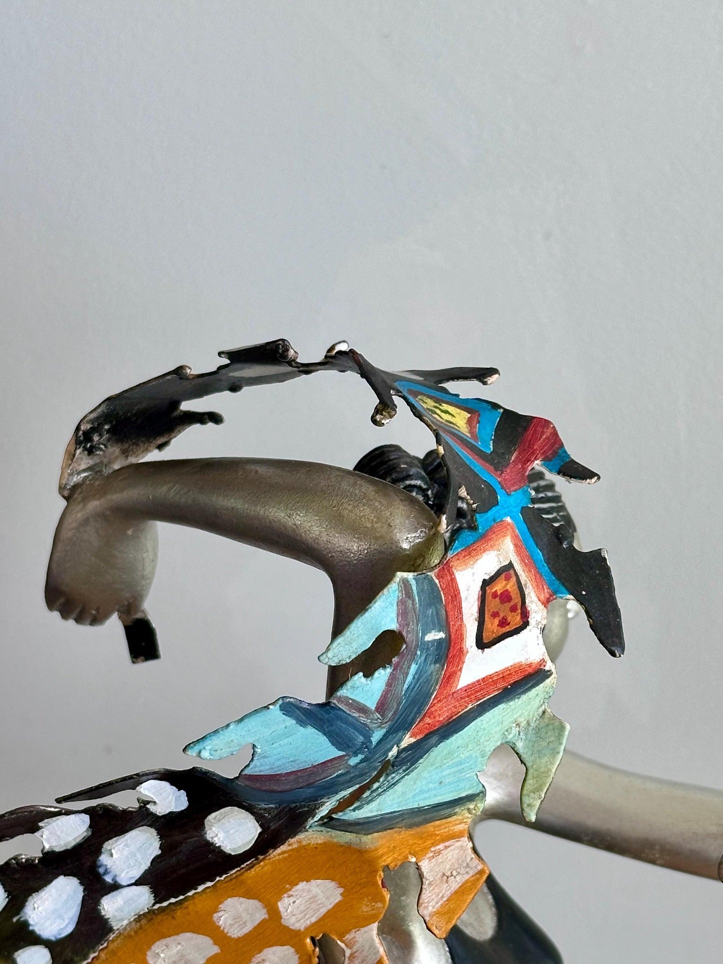 Hand-Painted Modernist Dancer Sculpture – Silver and Black with Abstract Multicolor Scarf