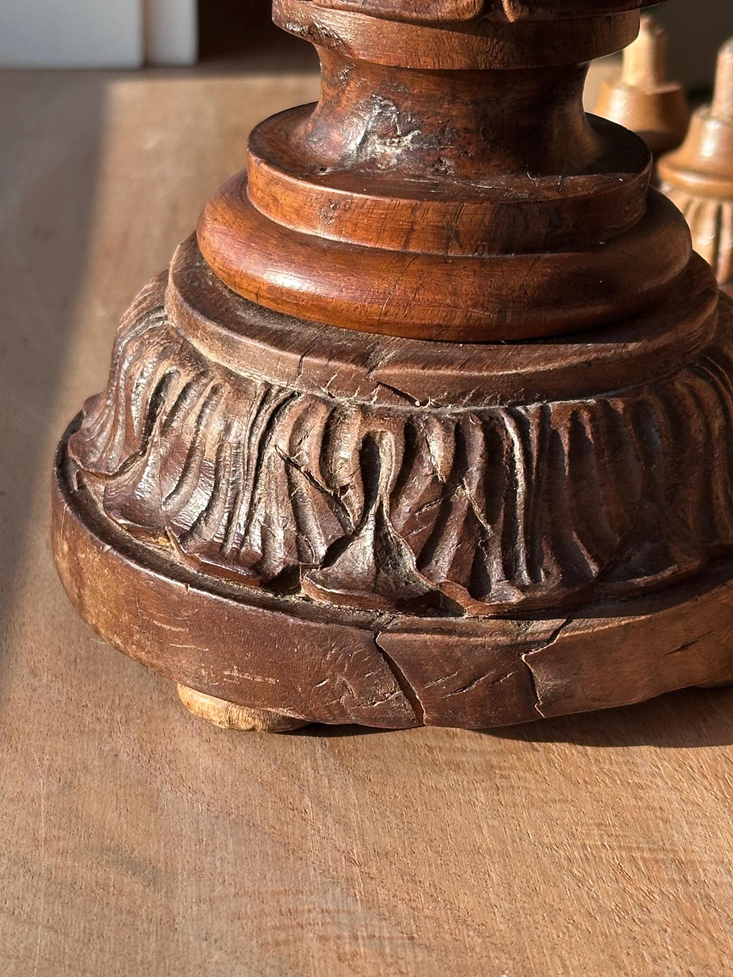 Antique Hand-Carved Wooden Candelabra Candlestick Holders – Ornate Pair with Three-Light Arms