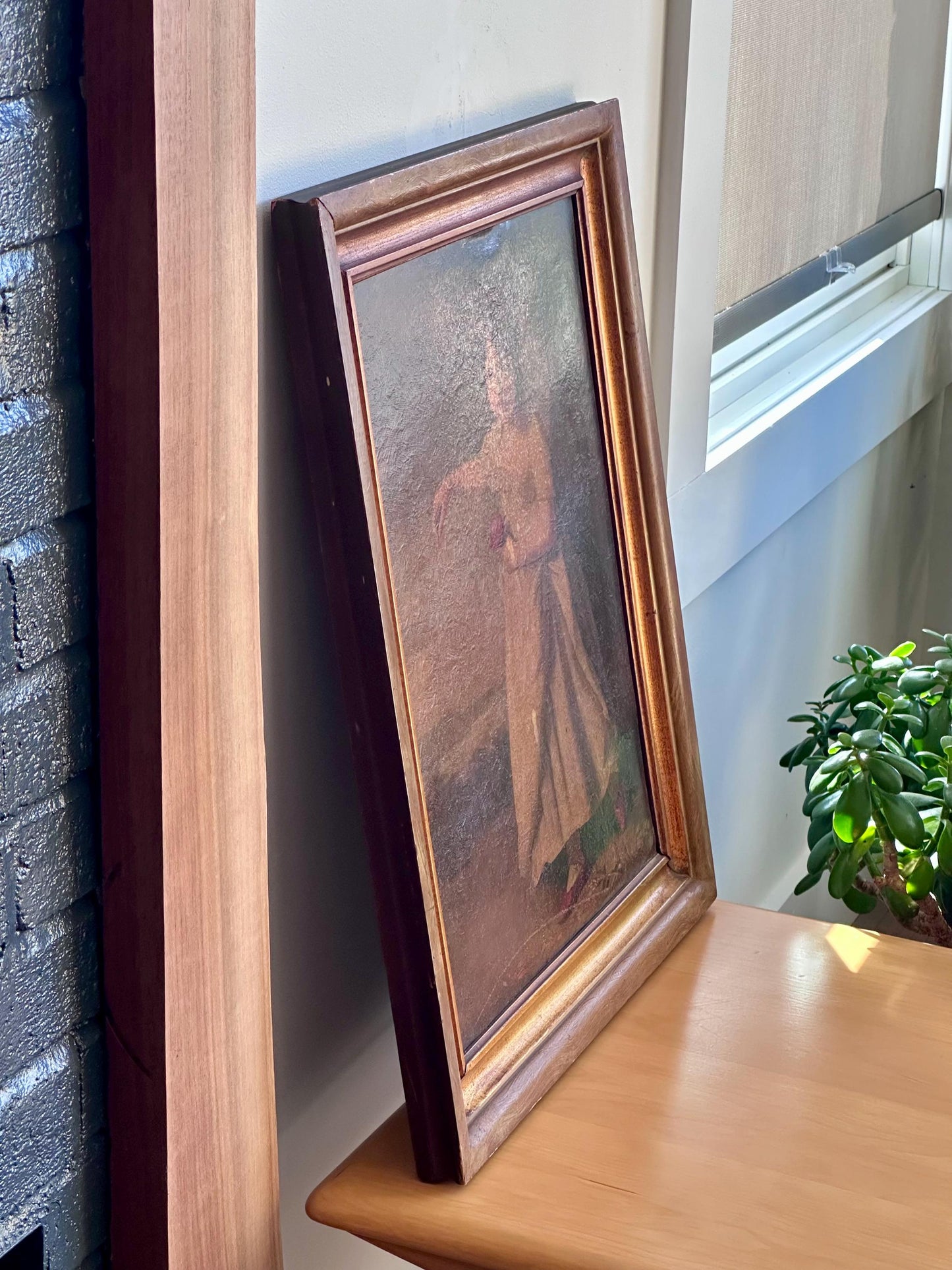 Antique Oil Painting "Child With Rose" – 19th Century Portrait in Gilt Frame – Style of Raeburn