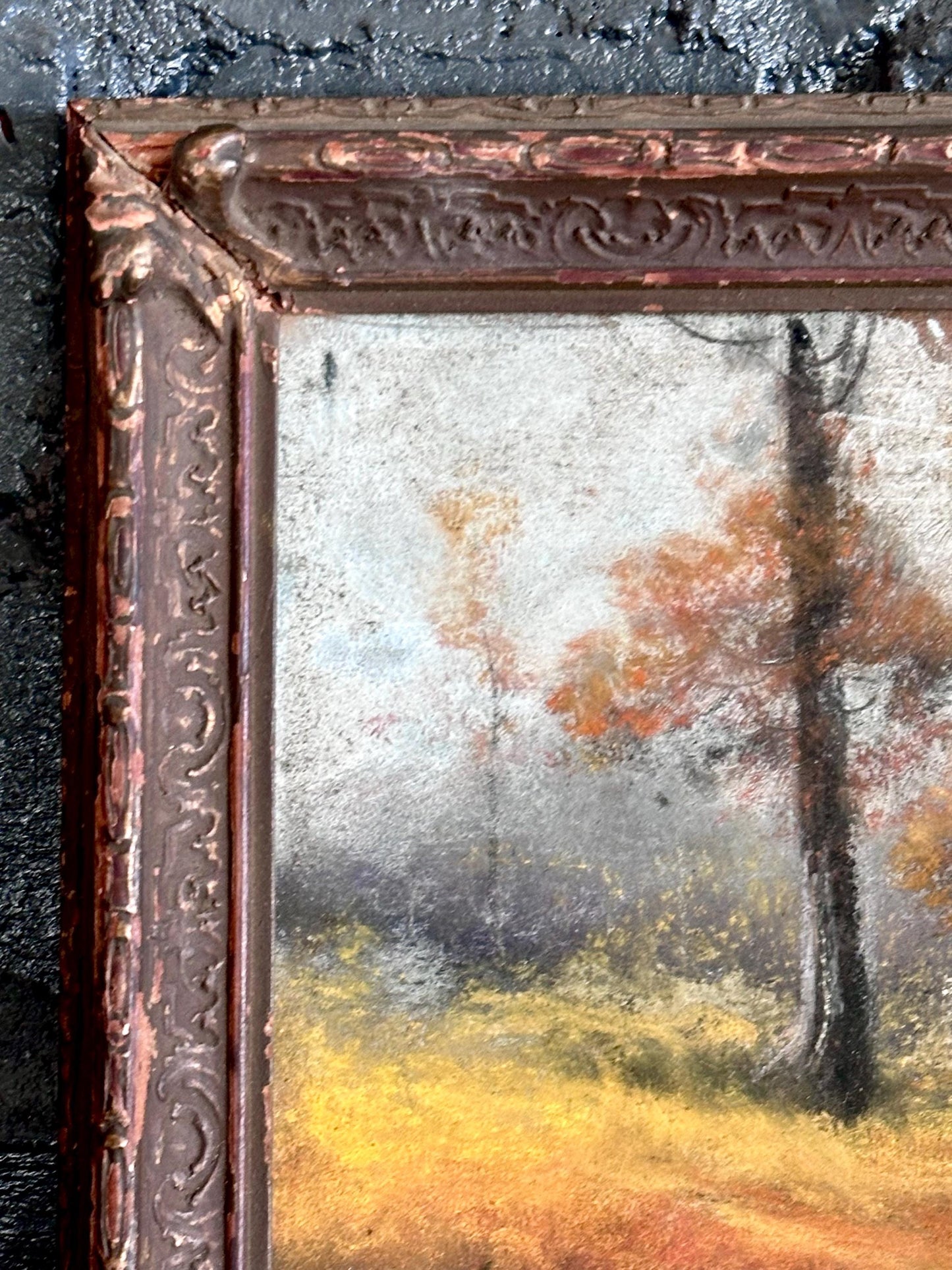 Antique Oil Pastel Landscape Painting | Vintage Framed Autumn Scene | Victorian Era Impressionist Artwork