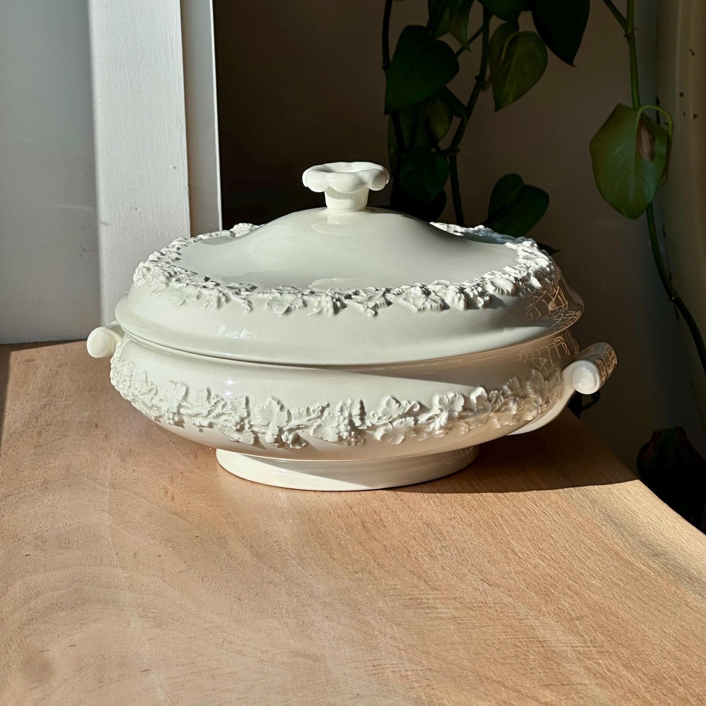 Antique Wedgwood Embossed Queensware Tureen with Lid