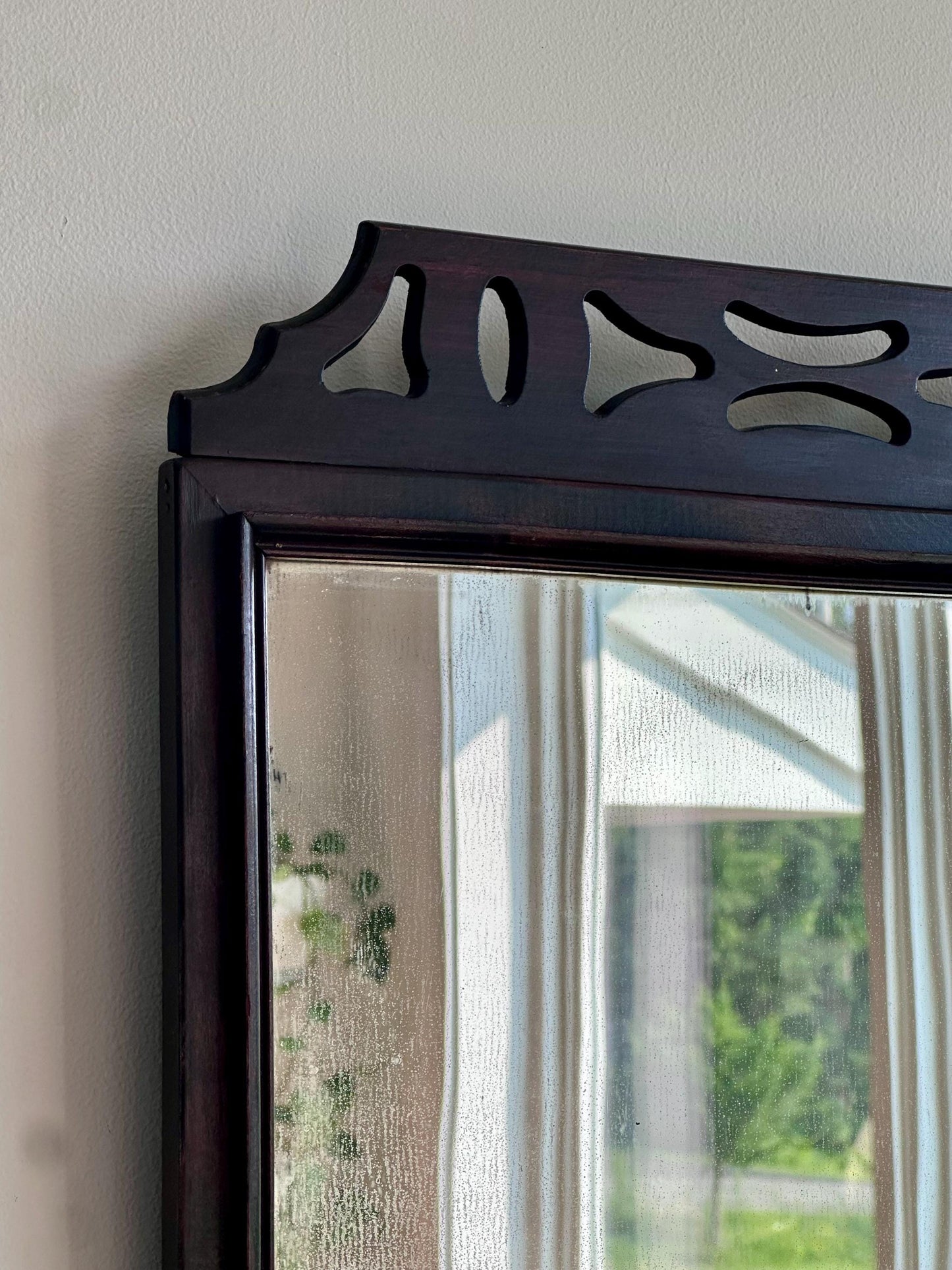 Antique Rectangular Wall Mirror with Fretwork Top