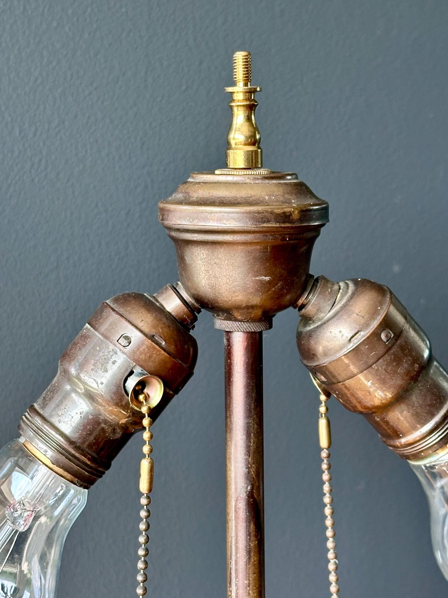 Vintage Ceramic Table Lamp with Crackle Glaze and Pagoda Shade – Warm Golden Ochre with Working Pull Chain