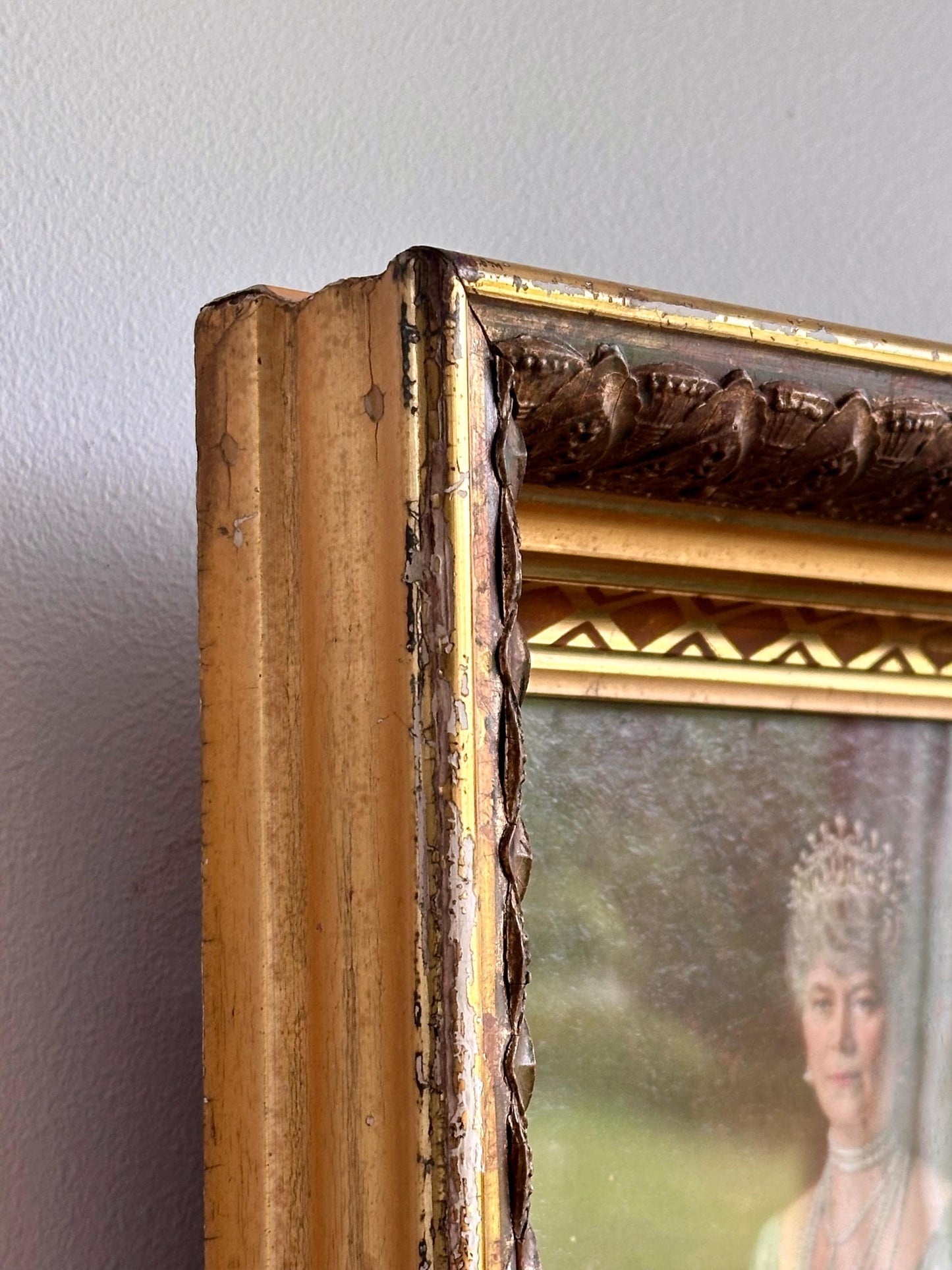 Antique Framed Portrait of Her Majesty Queen Mary | Gilded Ornate Wood Frame