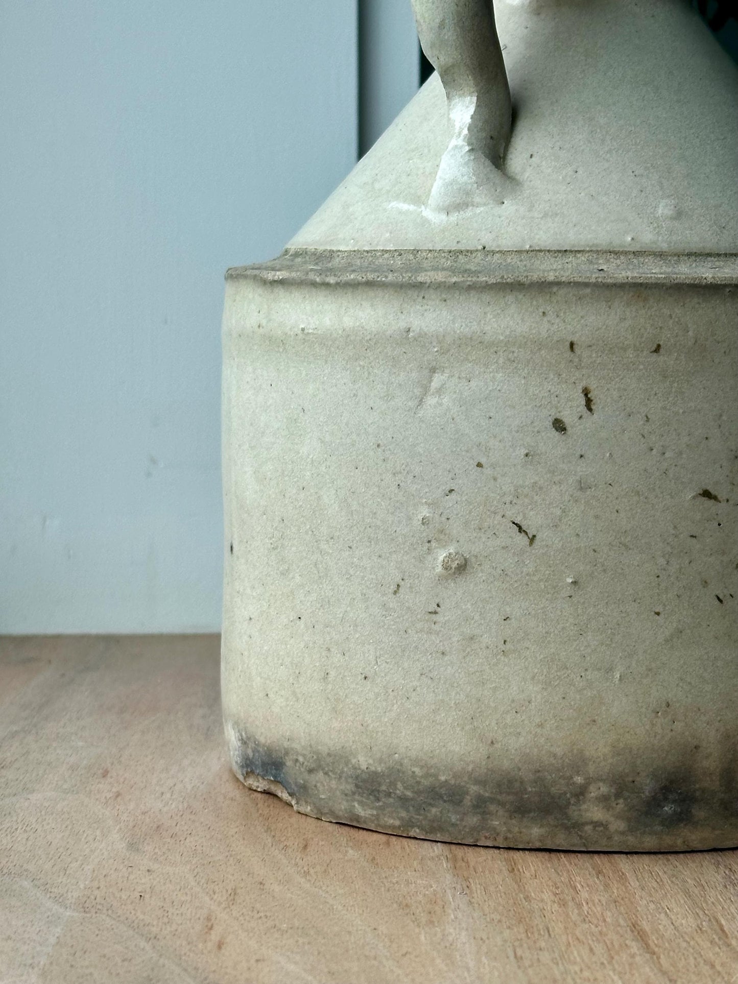 ntique Stoneware Jug with Primitive Handle | Early American Whiskey or Molasses Jug | Rustic Farmhouse Crock Decor