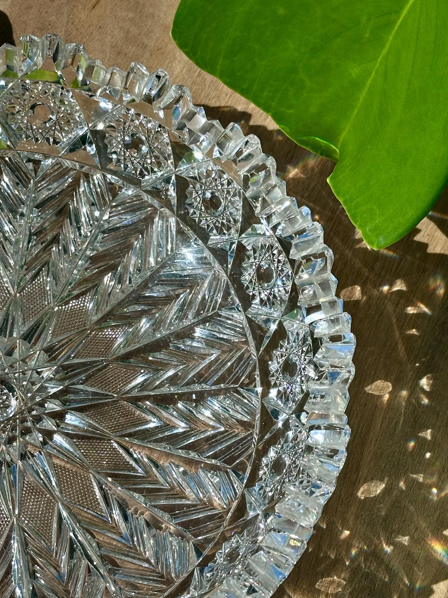 antique american brilliant cut glass bowl sawtooth rim starburst pattern abp crystal – vintage antique home decor from Mid Hudson Vintage