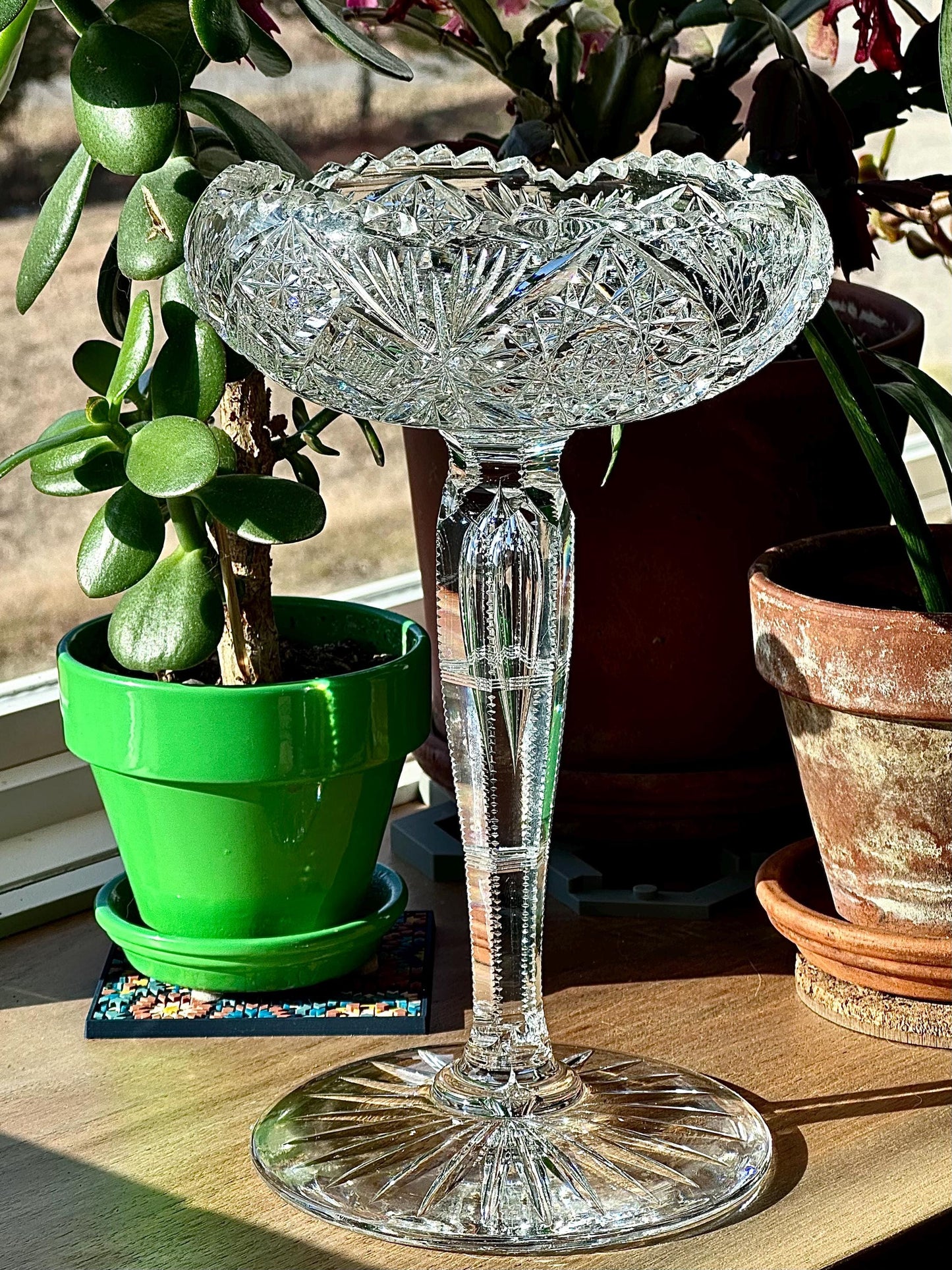 Antique American Brilliant Period Crystal Compote – Stunning Cut Glass Pedestal Dish