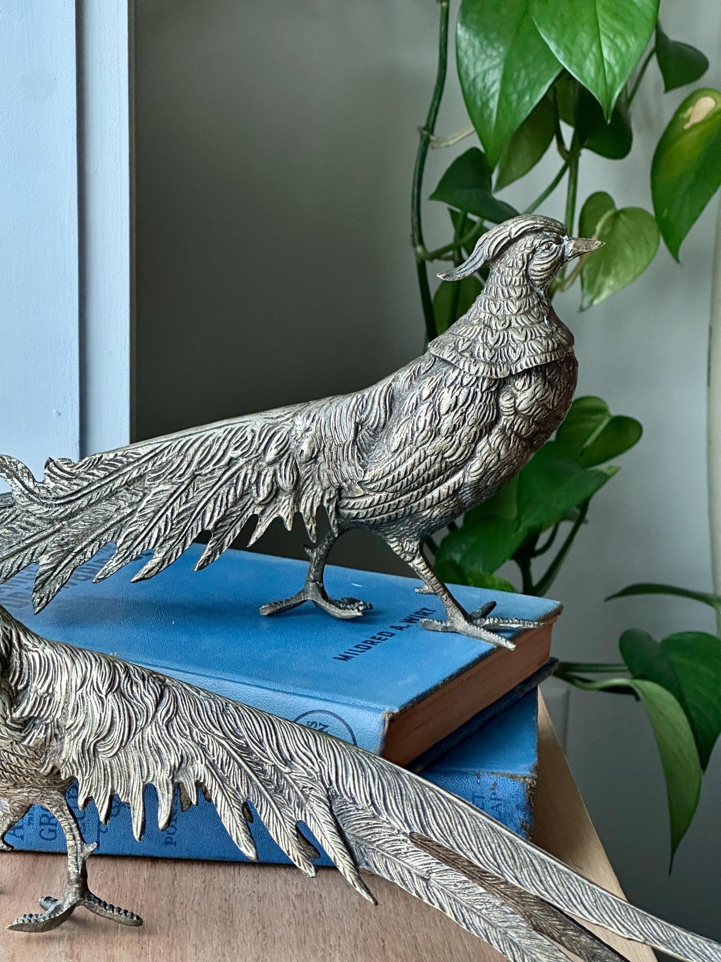 Vintage Silver-Plated Pheasant Menu/Place Card Holder Figurines – Set of 2