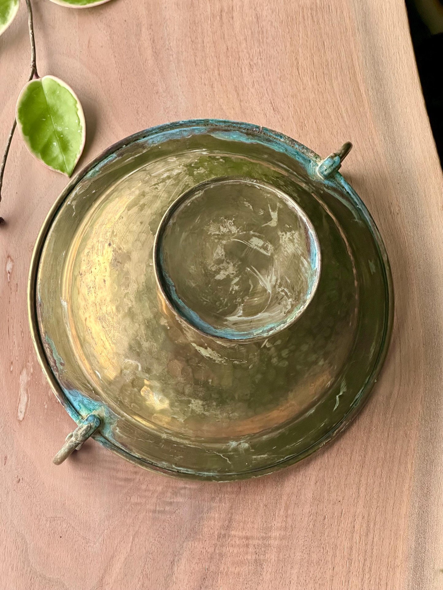 Vintage Brass Pedestal Bowl with Scroll Handles