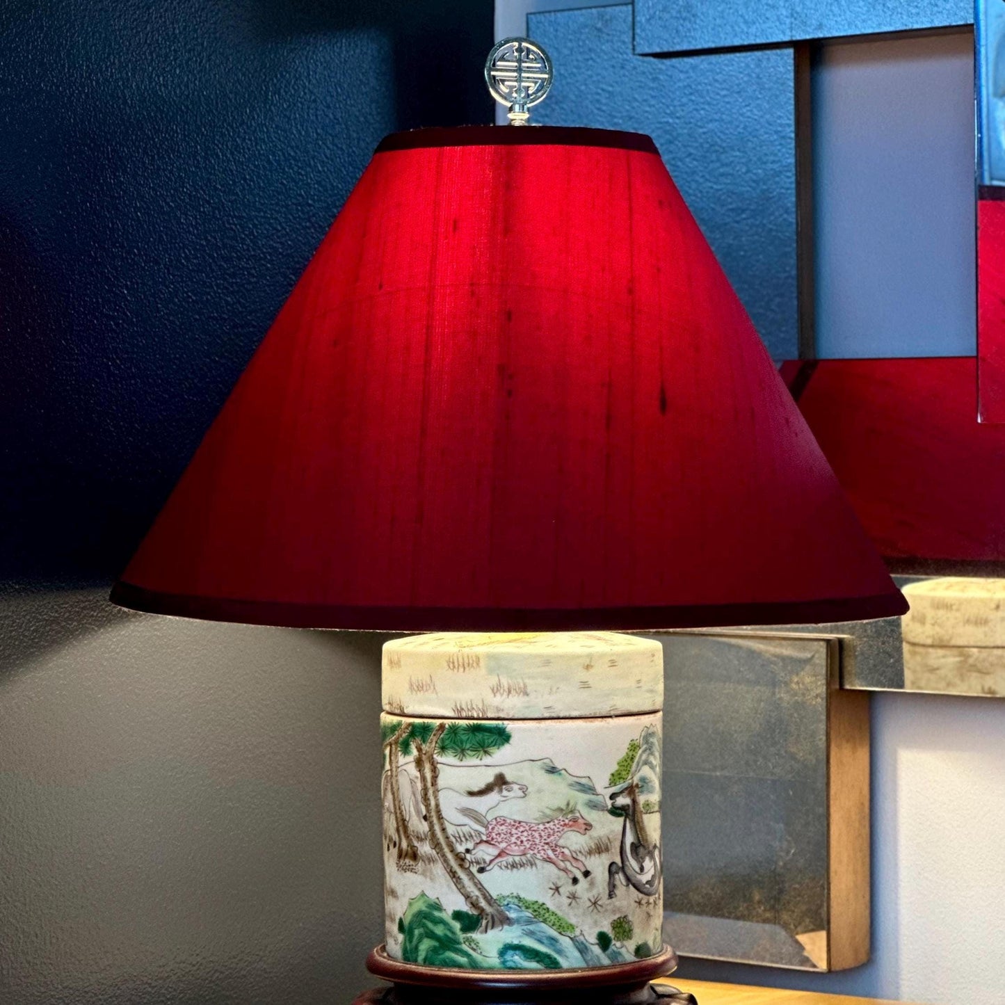 hand painted mid century chinoiserie lamp with horse motif – vintage antique home decor from Mid Hudson Vintage