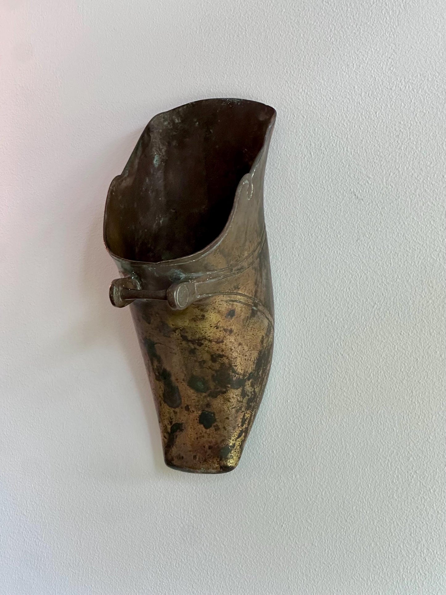 Antique Brass Conquistador Stirrup Wall Pocket – Heavily Patinated
