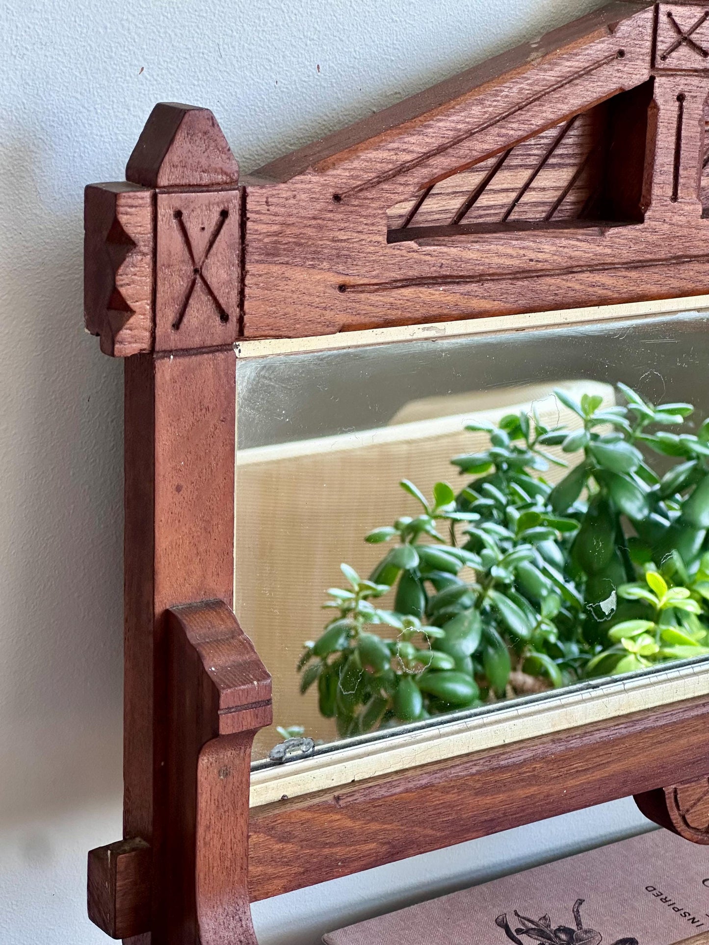 Antique Eastlake-Style Wall Mirror with Towel Bar