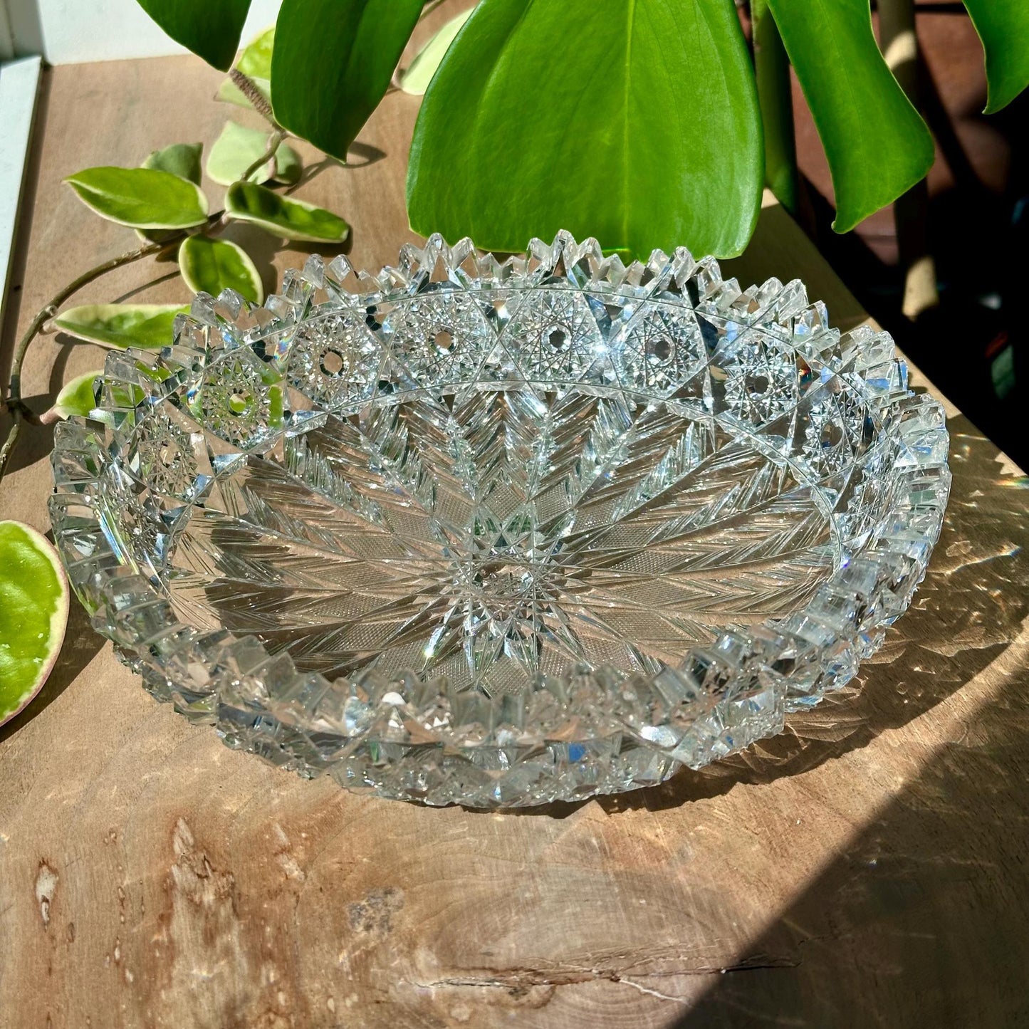 Antique American Brilliant Cut Glass Bowl – Sawtooth Rim & Starburst Pattern – ABP Crystal – vintage antique home decor from Mid Hudson Vintage