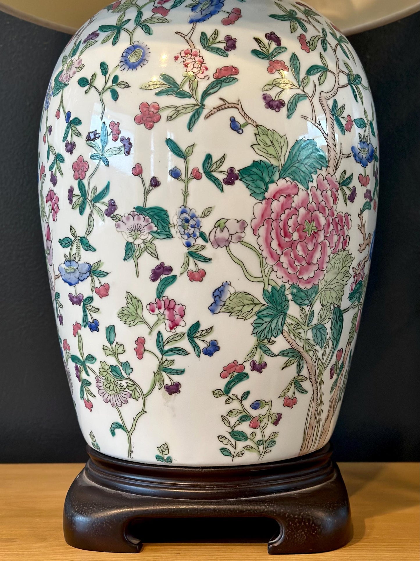Mid-Century Famille Rose Style Chinoiserie Porcelain Lamp