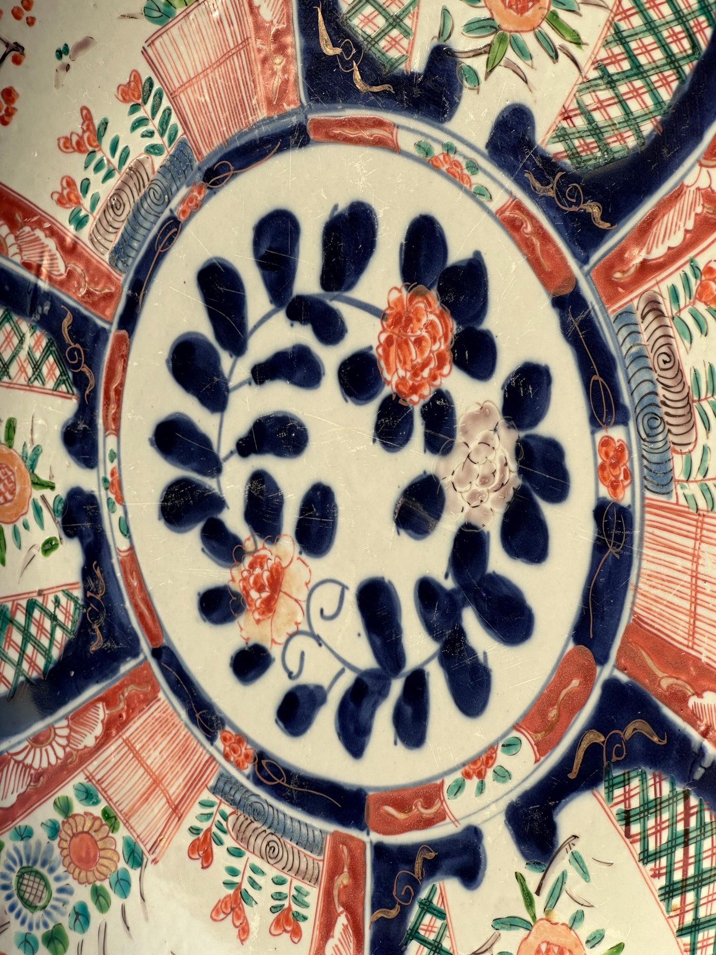 Large Antique Imari Charger Plate – Hand-Painted, 18" – Meji Period