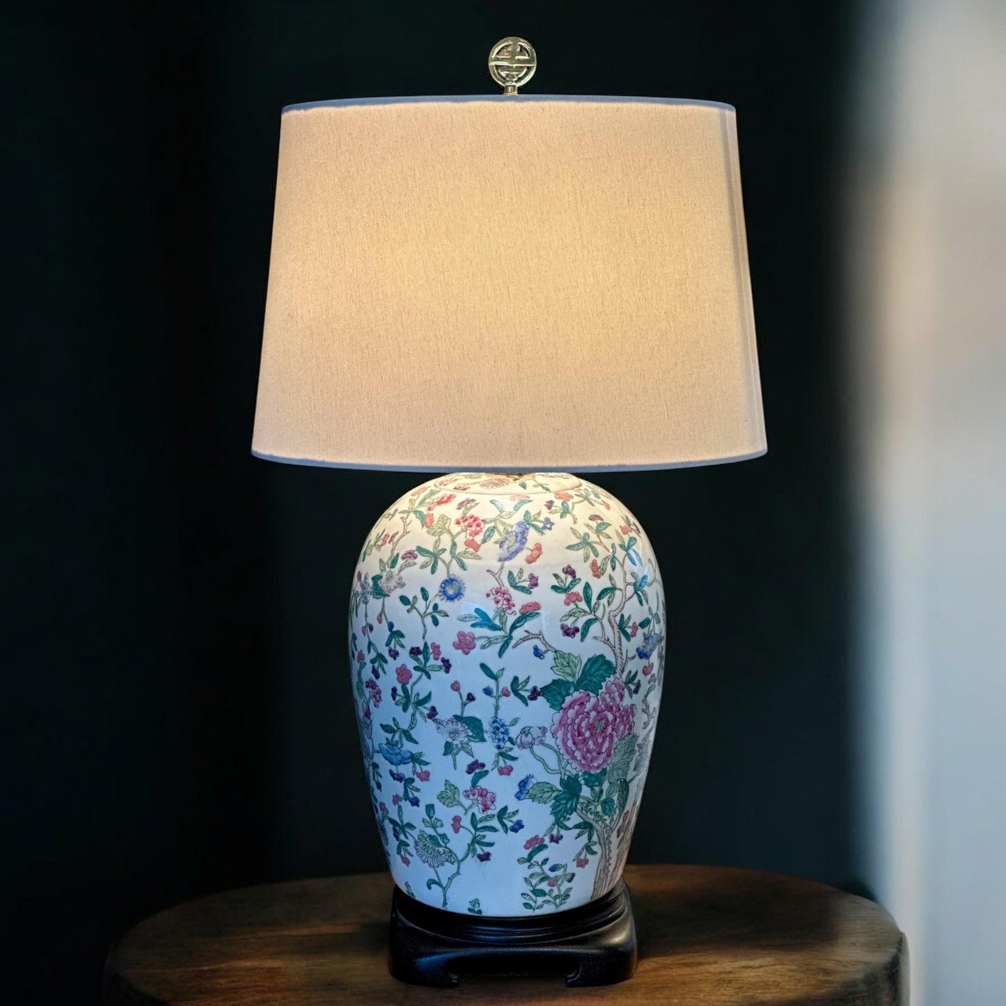 Mid-Century Famille Rose Style Chinoiserie Porcelain Lamp
