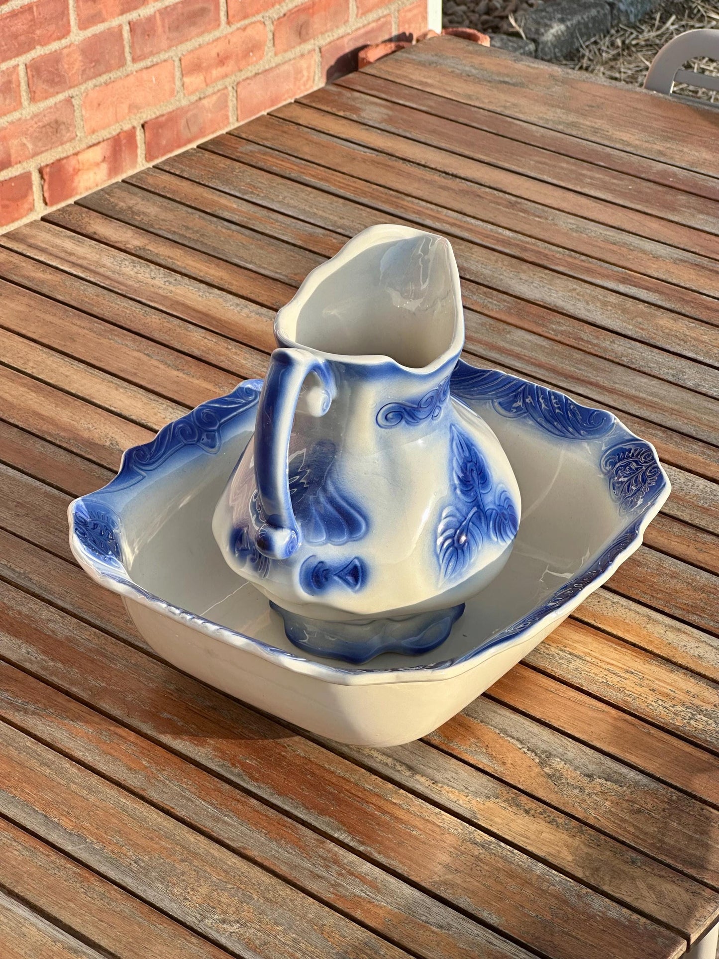 Vintage McCoy Blue & White Pitcher and Bowl Set – Pattern #7519, USA