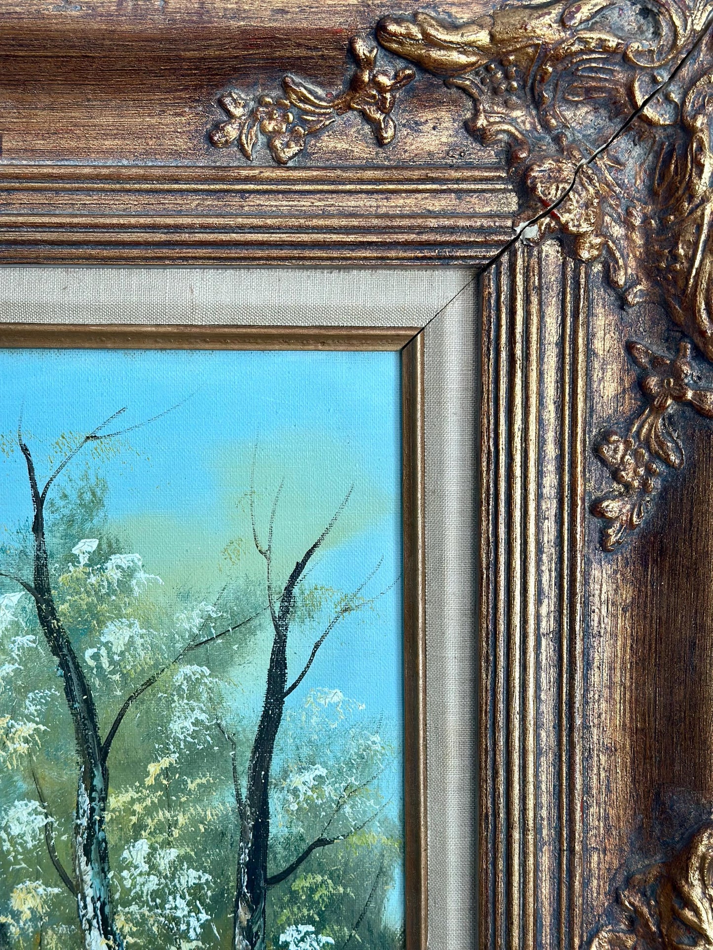 Large G. Whitman Oil Painting in Ornate Wooden Frame