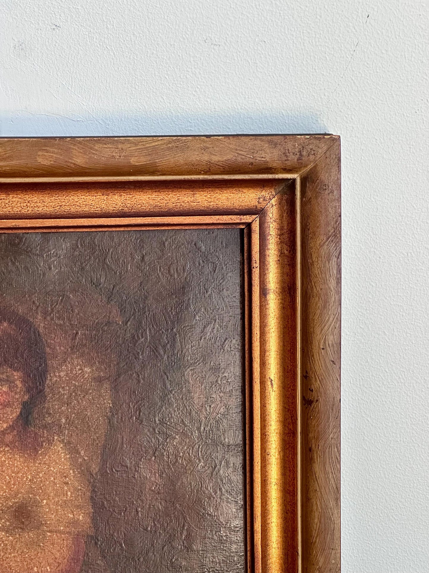Antique Oil Painting "Child With Rose" – 19th Century Portrait in Gilt Frame – Style of Raeburn