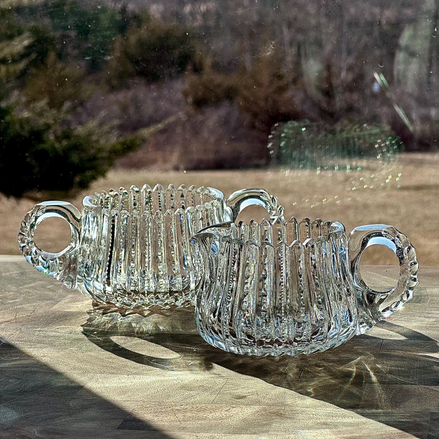 antique crystal groove slash american brilliant bowl creamer set 1897 1912 – vintage antique home decor from Mid Hudson Vintage