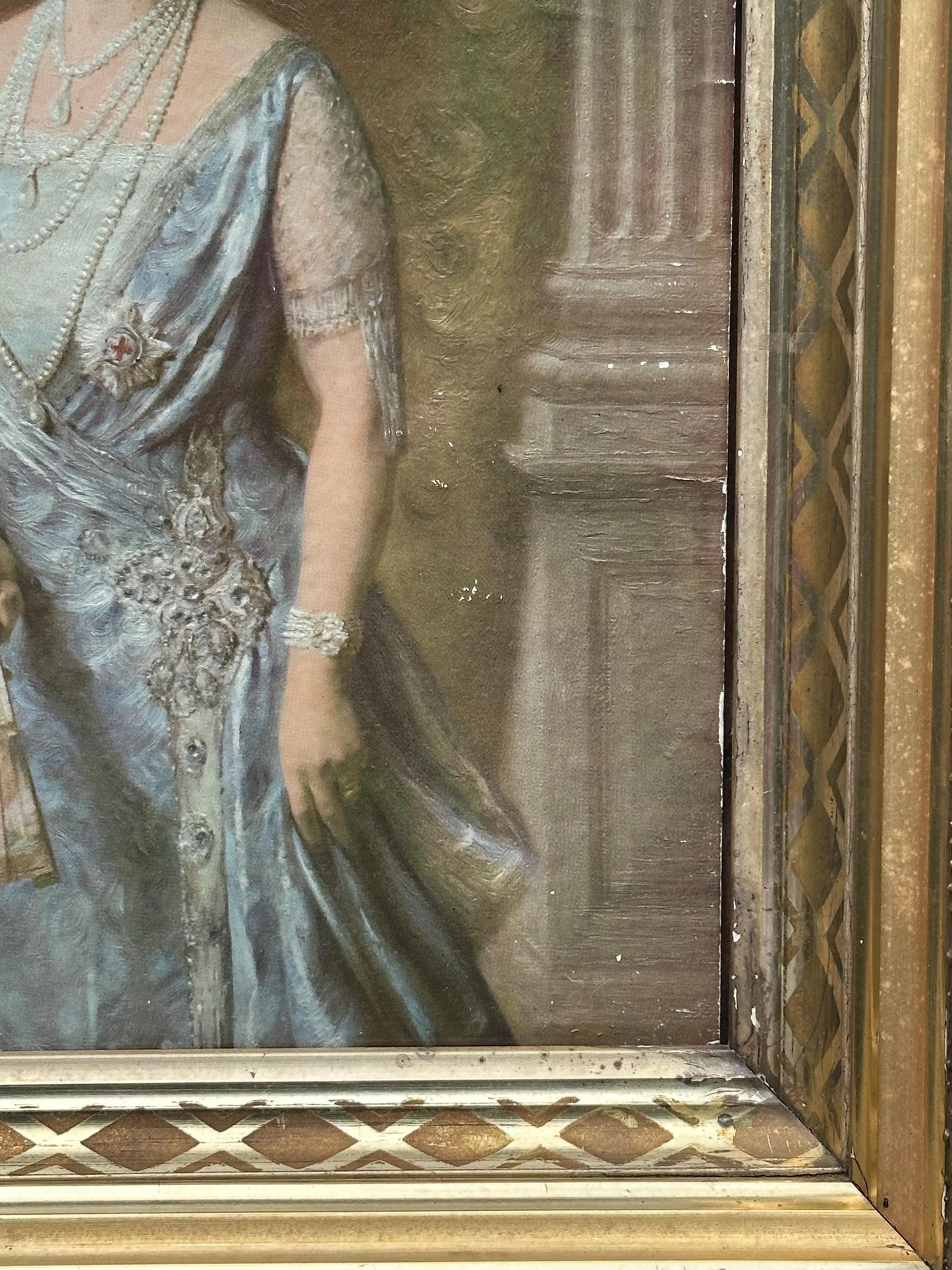 Antique Framed Portrait of Her Majesty Queen Mary | Gilded Ornate Wood Frame