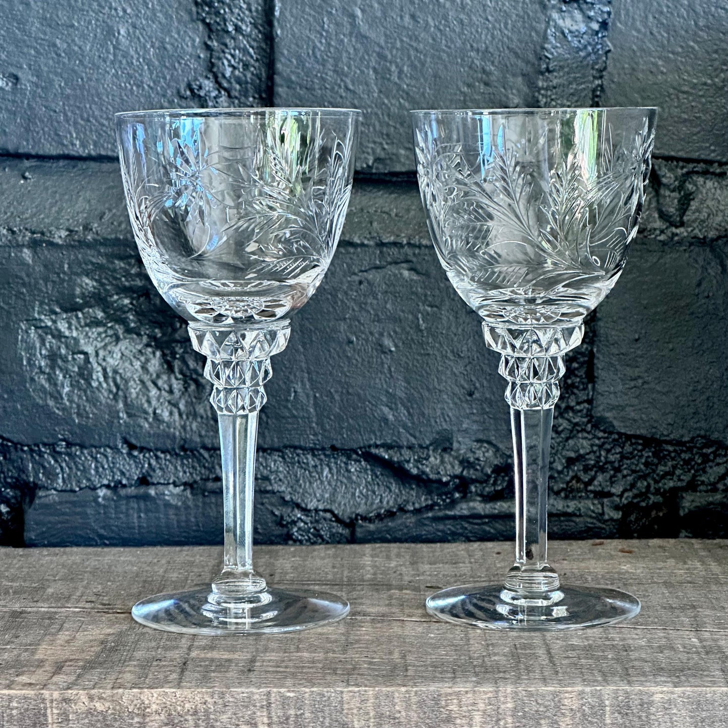 Tiffin Franciscan Greenbriar Crystal Wine Glasses – Vintage Cut Glass Set of 2