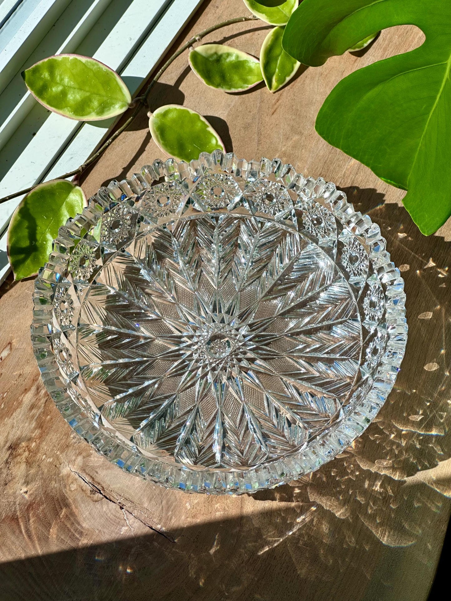 antique american brilliant cut glass bowl sawtooth rim starburst pattern abp crystal – vintage antique home decor from Mid Hudson Vintage