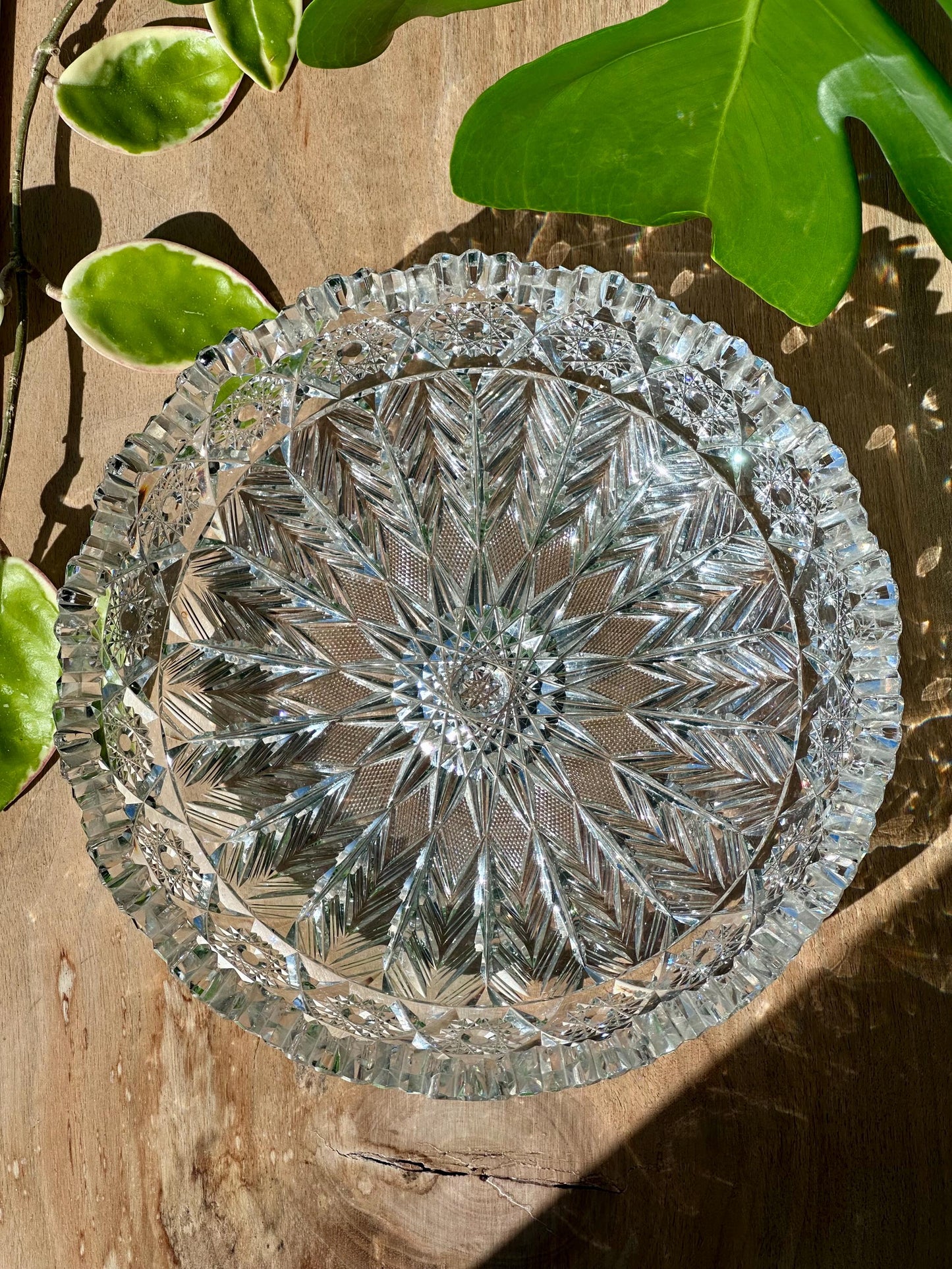 antique american brilliant cut glass bowl sawtooth rim starburst pattern abp crystal – vintage antique home decor from Mid Hudson Vintage