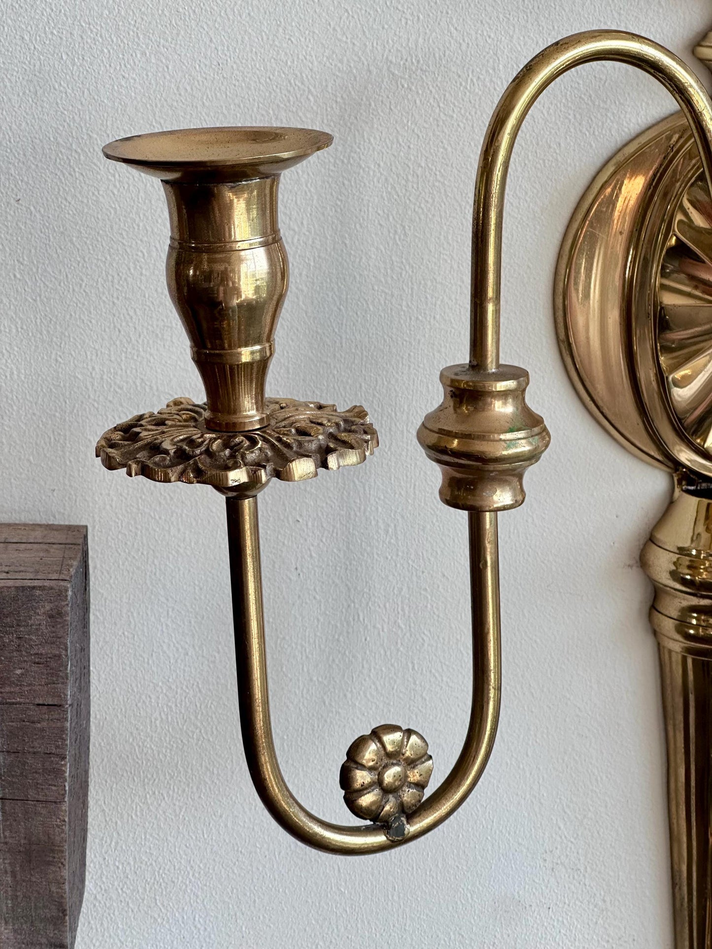 Vintage Brass Wall Sconce Candle Holder | Federal Colonial Style Two-Arm Wall Mount