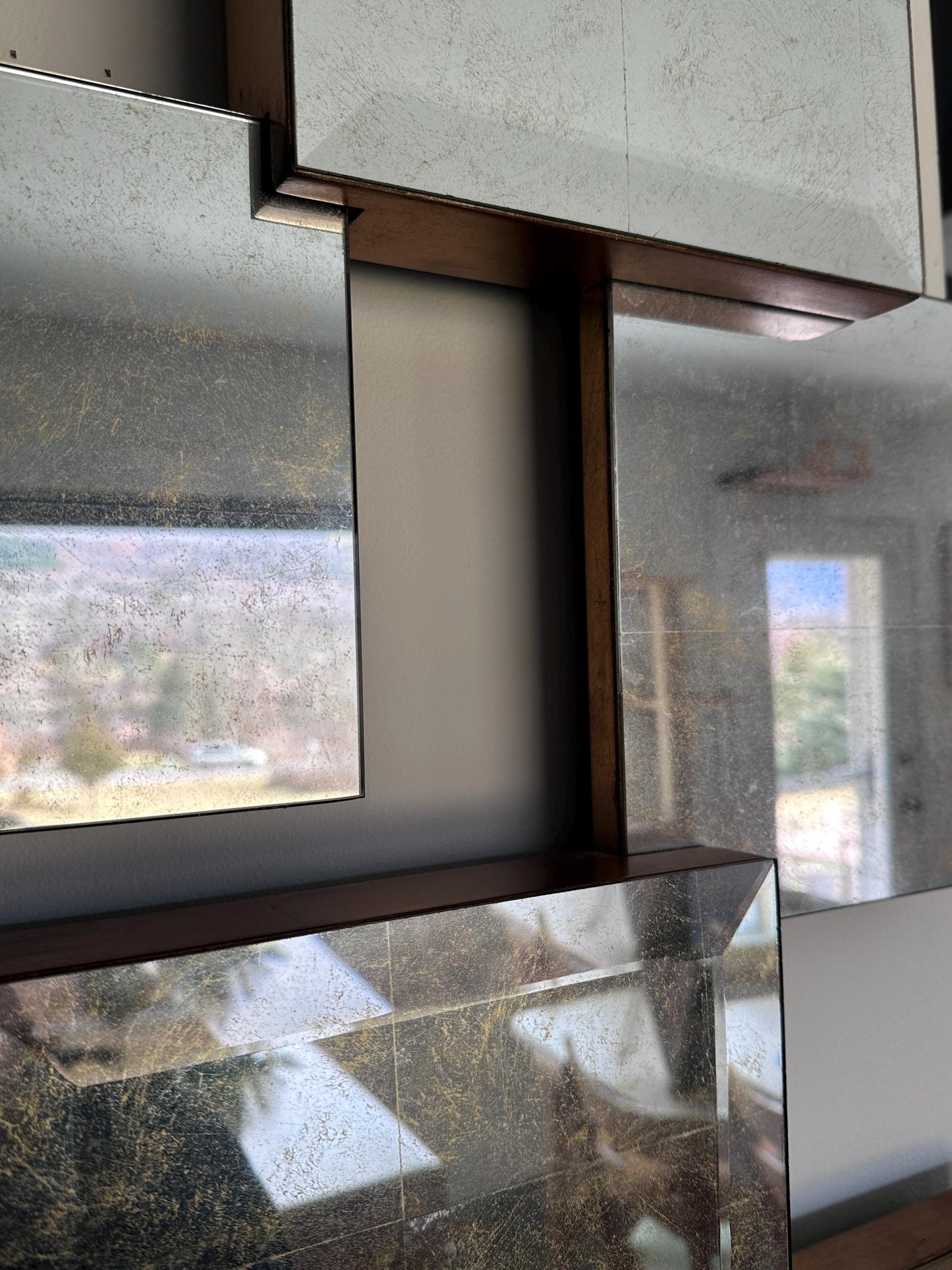 Geometric Brutalist Acid Wash Mirror Sculpture by John Richard