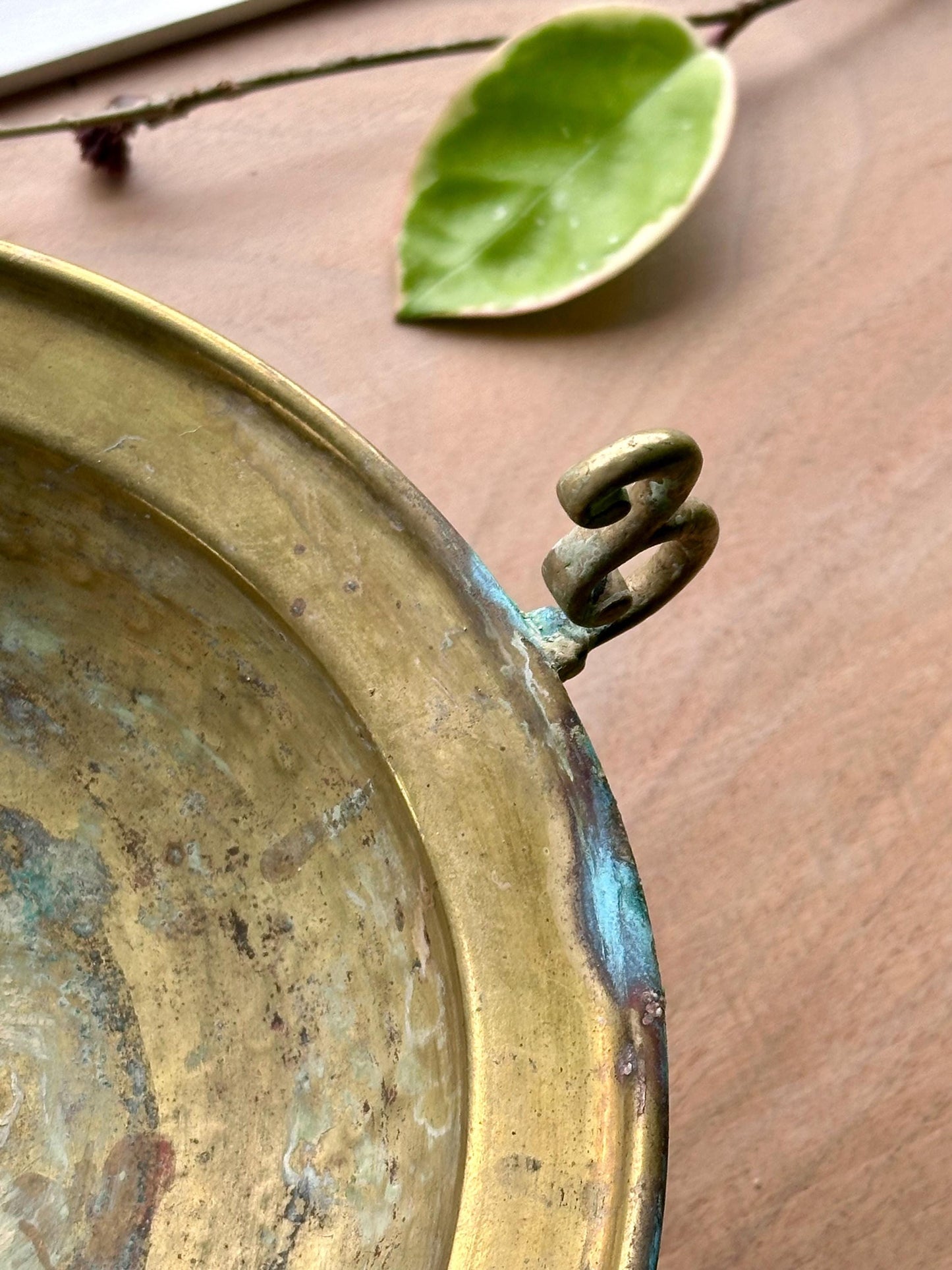 Vintage Brass Pedestal Bowl with Scroll Handles